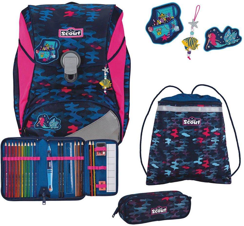 Scout Ранцы Alpha, Magic Sea (Set, 4-tlg), 2 Funny Snaps Move; enthält recyceltes Material