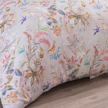 Bettwäsche Elja 7543 985 Multicolor, Estella, Mako-Satin, 2 teilig, Passionsblume, Tiere, Sträucher, Blätter