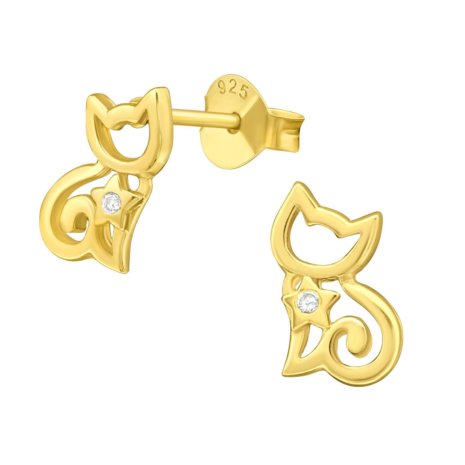ALEXANDER YORK Paar Ohrstecker KATZE cut-out Design mit Zirkonia in Gold, 2 günstig online kaufen