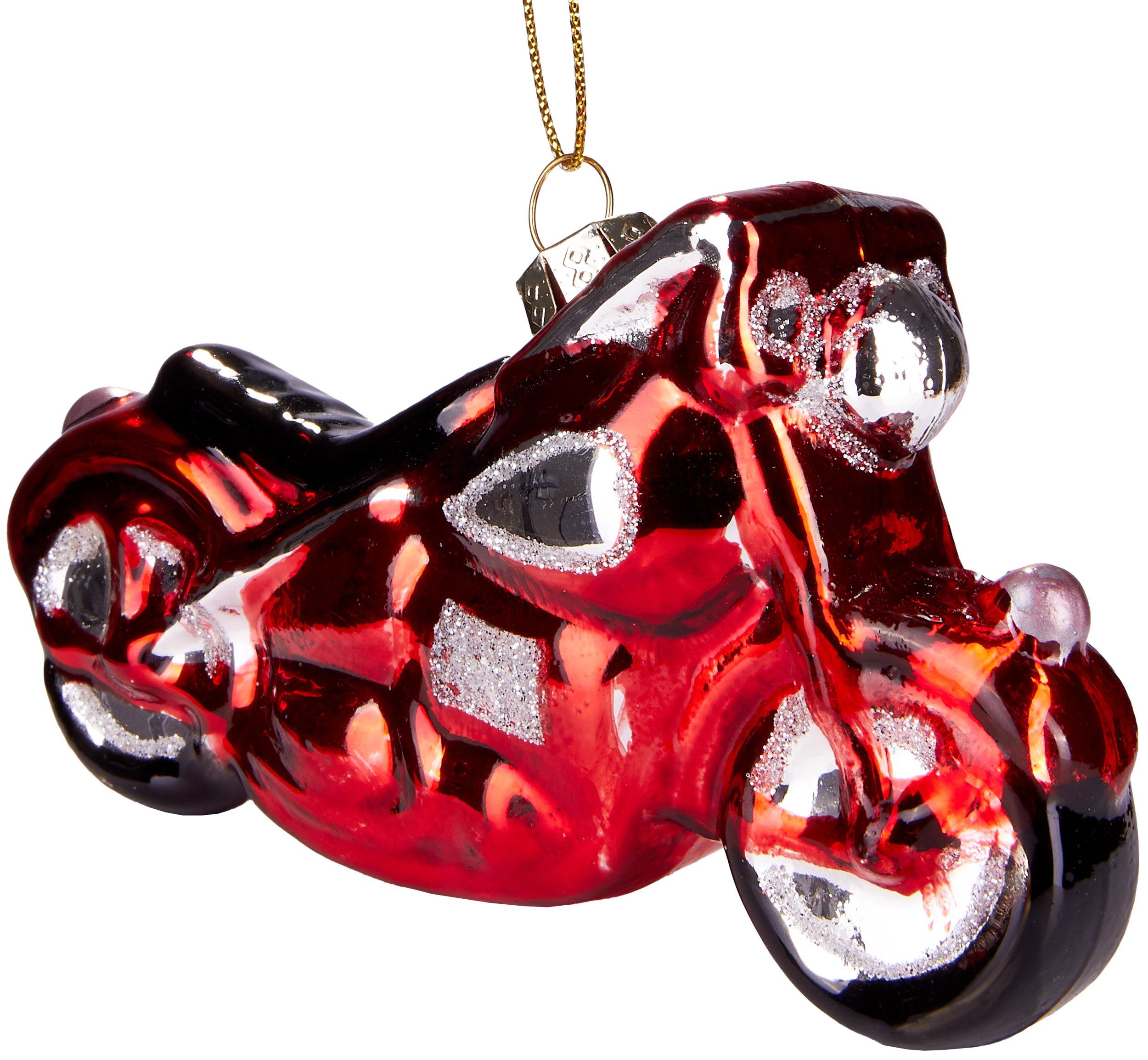 BRUBAKER Christbaumschmuck Mundgeblasene Weihnachtskugel Rotes Motorrad, rasante Weihnachtsdekoration aus Glas, handbemalt - ca. 12 cm