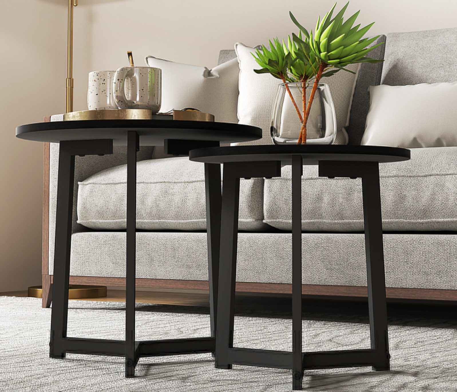 XDeer Couchtisch Moderner Couchtisch als 2er-Set,Sofatisch, Rundes Design, ineinander verschiebbar