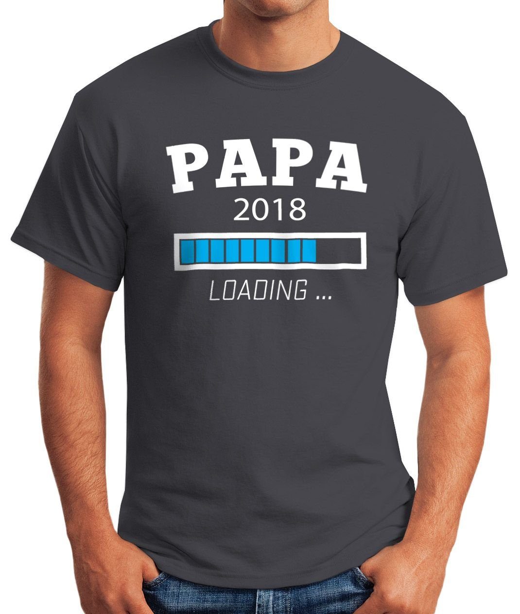 2018 Moonworks® Print-Shirt Print grau T-Shirt Papa Loading mit MoonWorks Herren Shirt