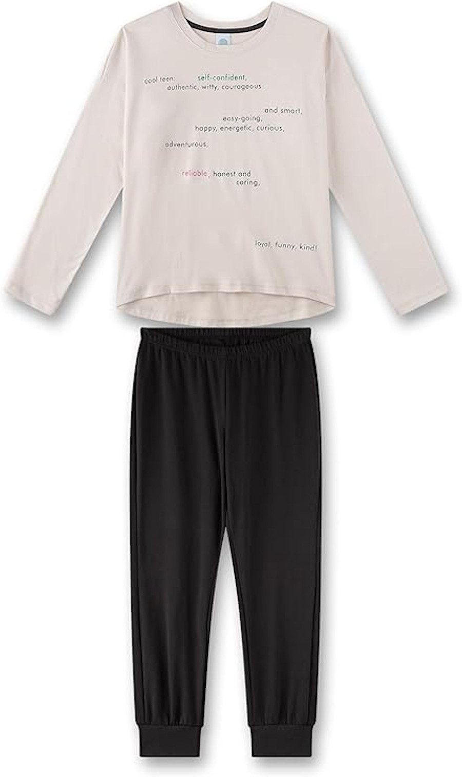 Sanetta Pyjama Sanetta Mädchen Schlafanzug Pyjama lang self-confident beige dunkelgra (2 tlg)