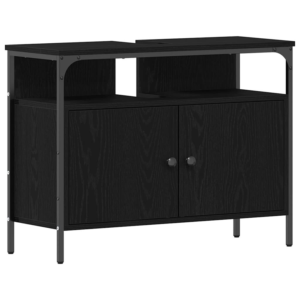 vidaXL Waschbeckenschrank Waschbeckenschrank mit Tür Schwarz Eichen-Optik 80 x 30 x 60 cm