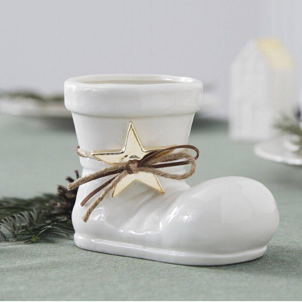 Hometrends24.de Weihnachtsfigur Stiefel Weihnachtsfigur Creme Weiß