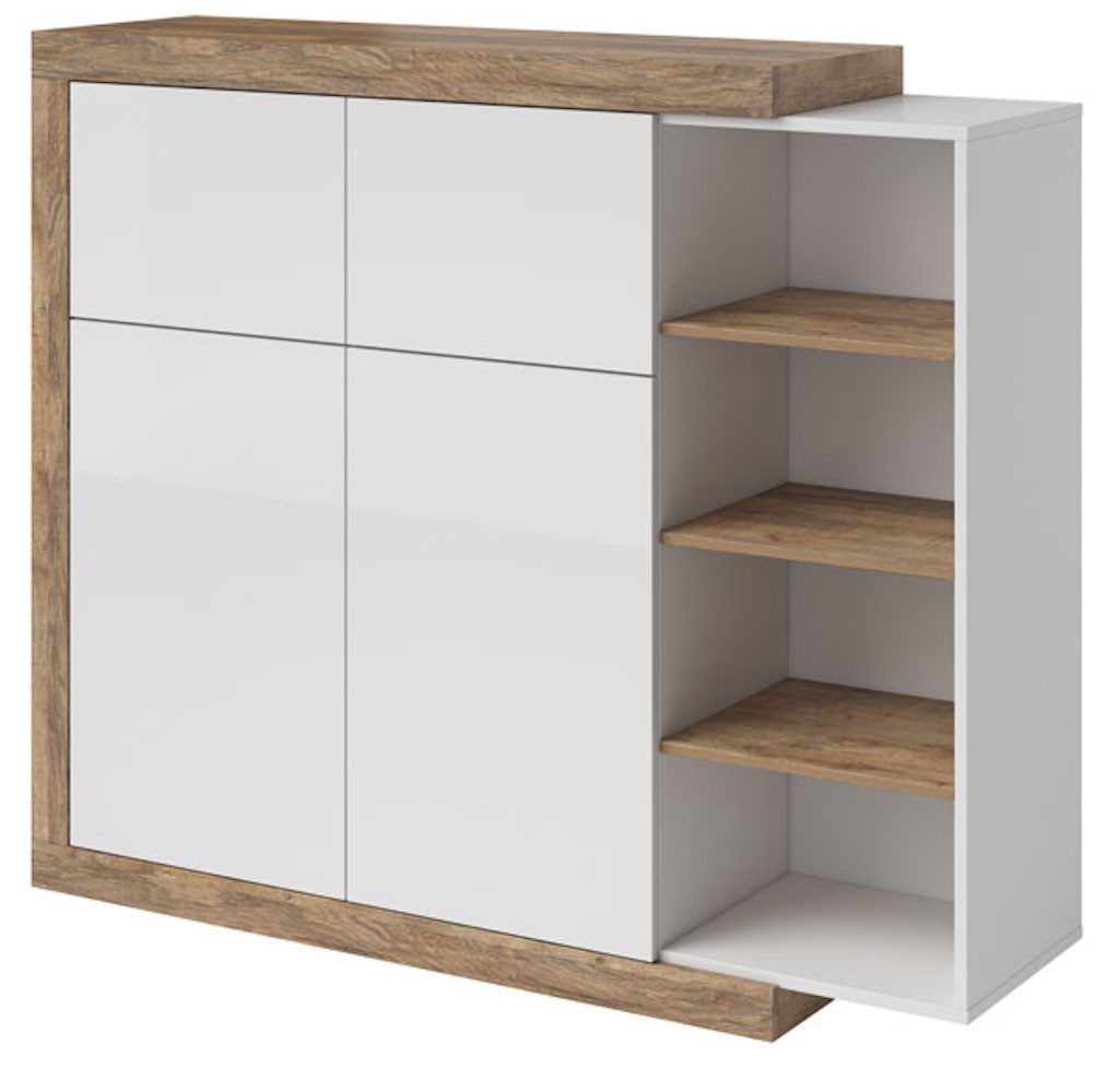 Helvetia Highboard Saragossa (Sintra, 1 St., 1-teilig), 220cm weiß Hochglanz / samdal eiche grifflos