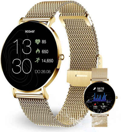 XCOAST SIONA 2 Damen Smartwatch (4,2 cm/1,3 Zoll, iOS Android) classic gold, Fitness Tracker, AMOLED, Blutsauerstoffmesser, 3-tlg., neueste Generation, Wasserdicht, ultra flach, Puls, Blutdruck, brillante Кольора(ів)