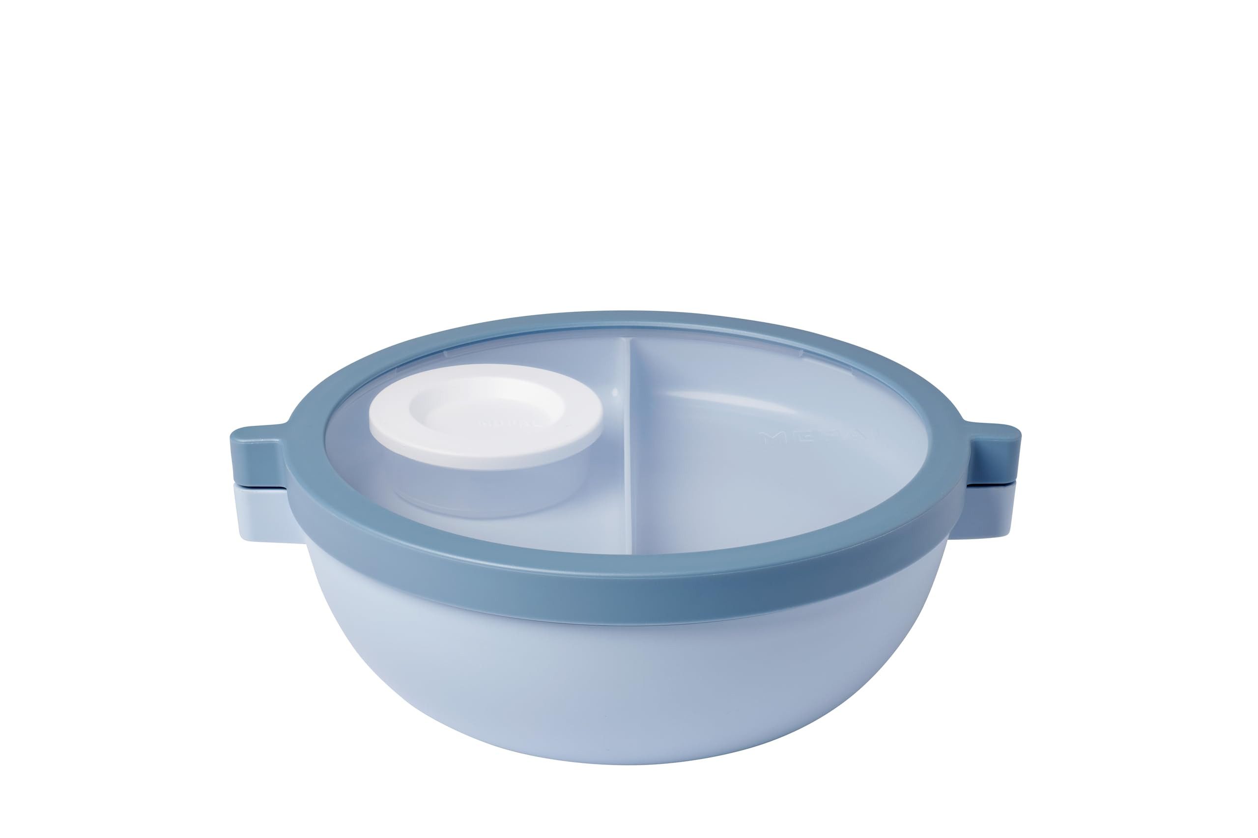 Mepal Lunchbox Bento-Lunchbowl mit Fächern und Deckel, 25 cm, für Salate to-go, Unbekannt, Extra Fach, Dressing-Deckel, Tablett, Nordic blue