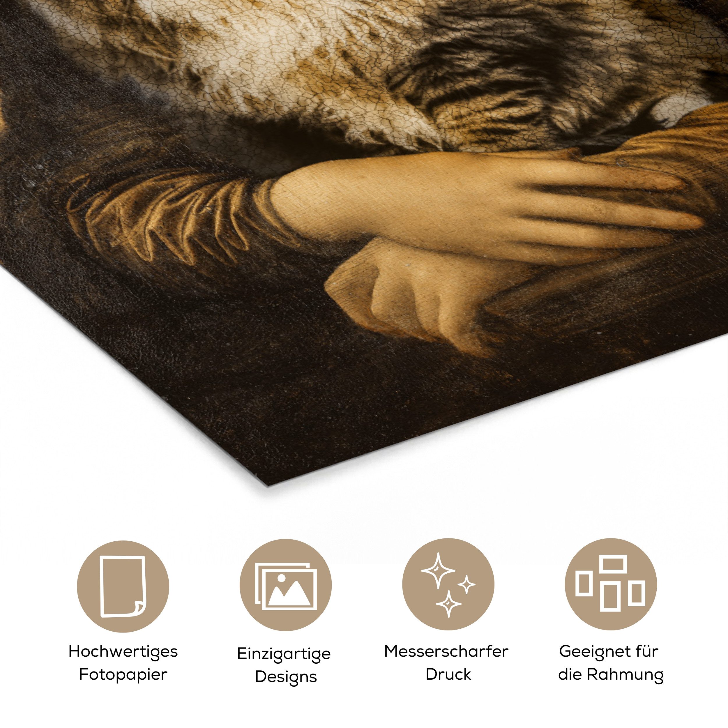 MuchoWow Poster Mona Lisa - Katze - Leonardo da Vinci - Vintage - Kunstwerk - Alte Mei, (1 St), Poster ohne Rahmen, Wandbild, Wandposter, 40x60 cm