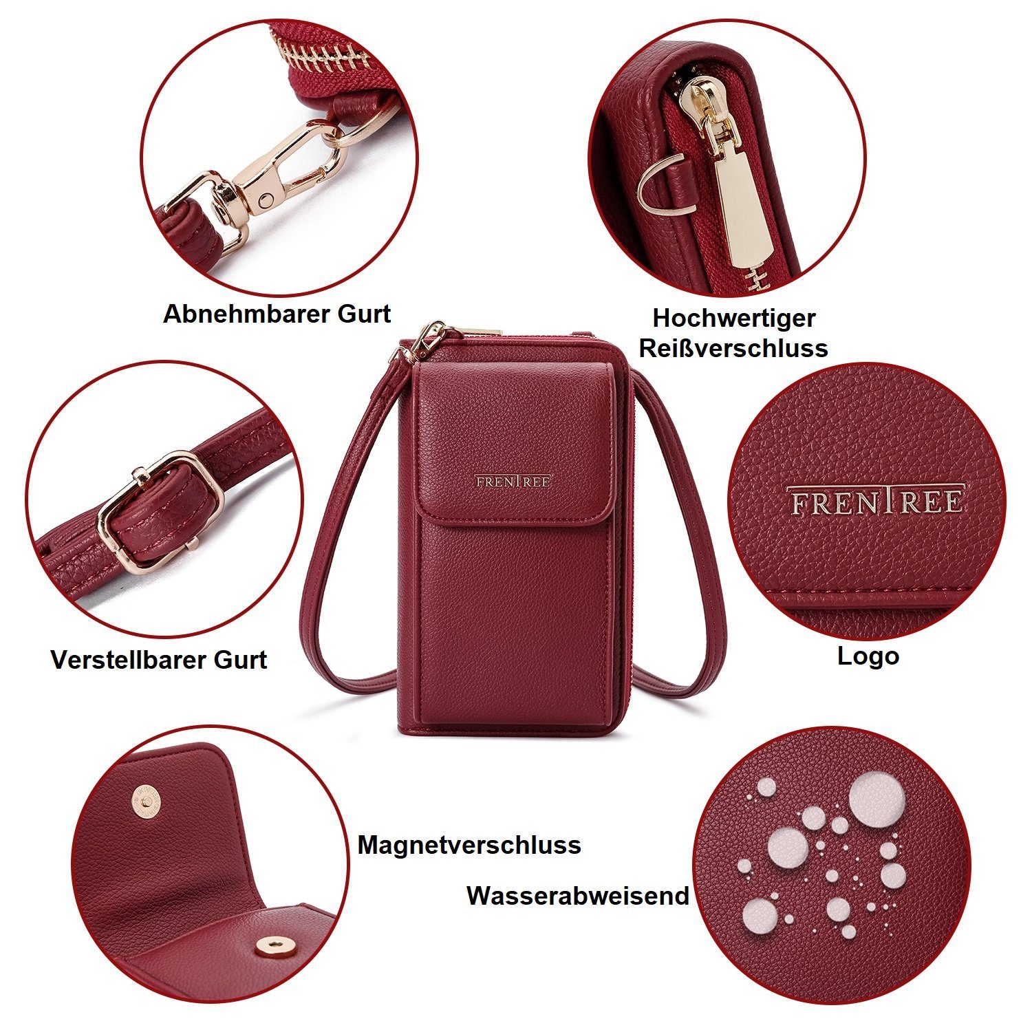 Frentree Schultertasche Damen Cross-Body Handtasche mit Handyfach und Portemonnaie, Umhängetasche mit vielen Fächern