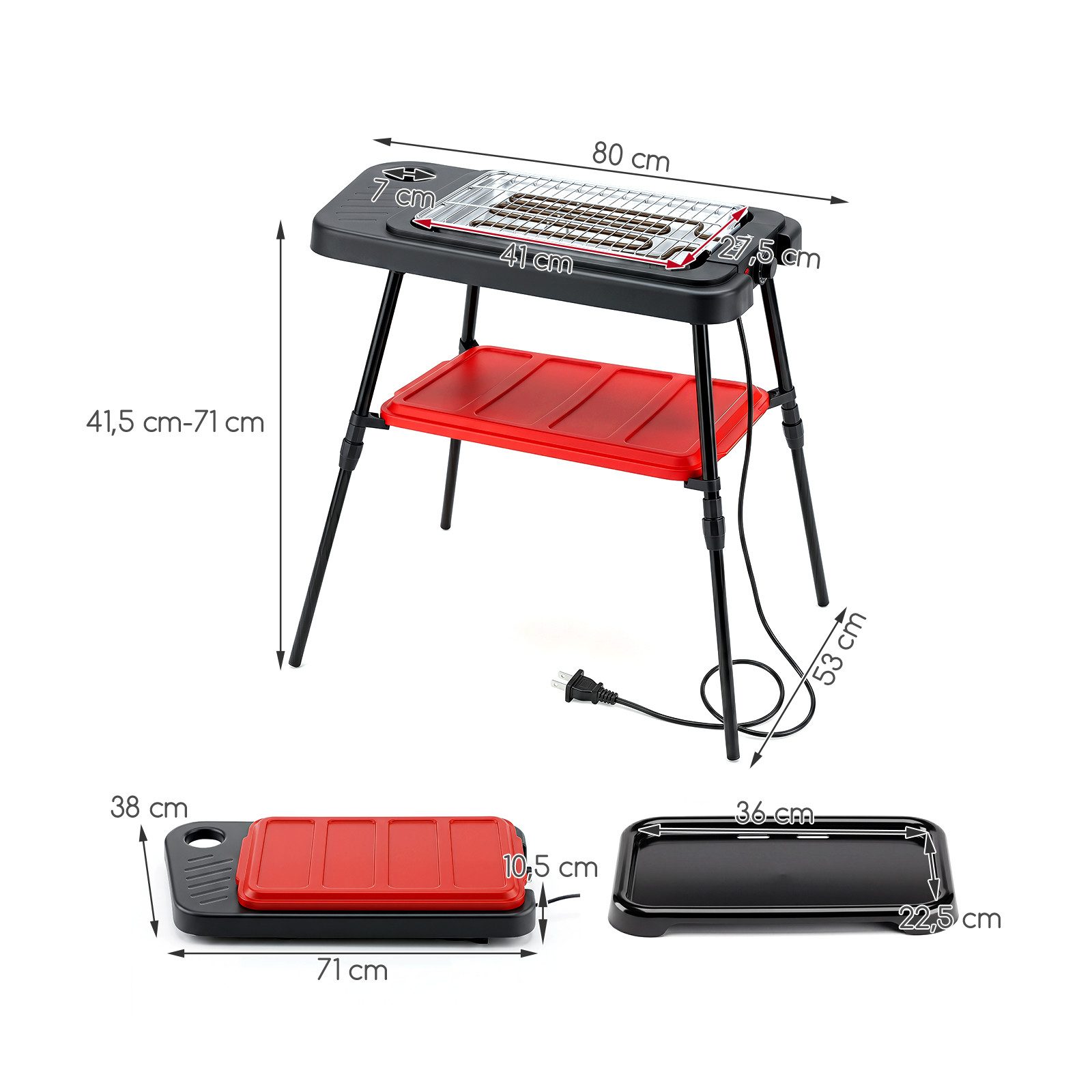 COSTWAY Elektro-Standgrill, 2000 W, doppelter Grillplatten, höhenverstellbar