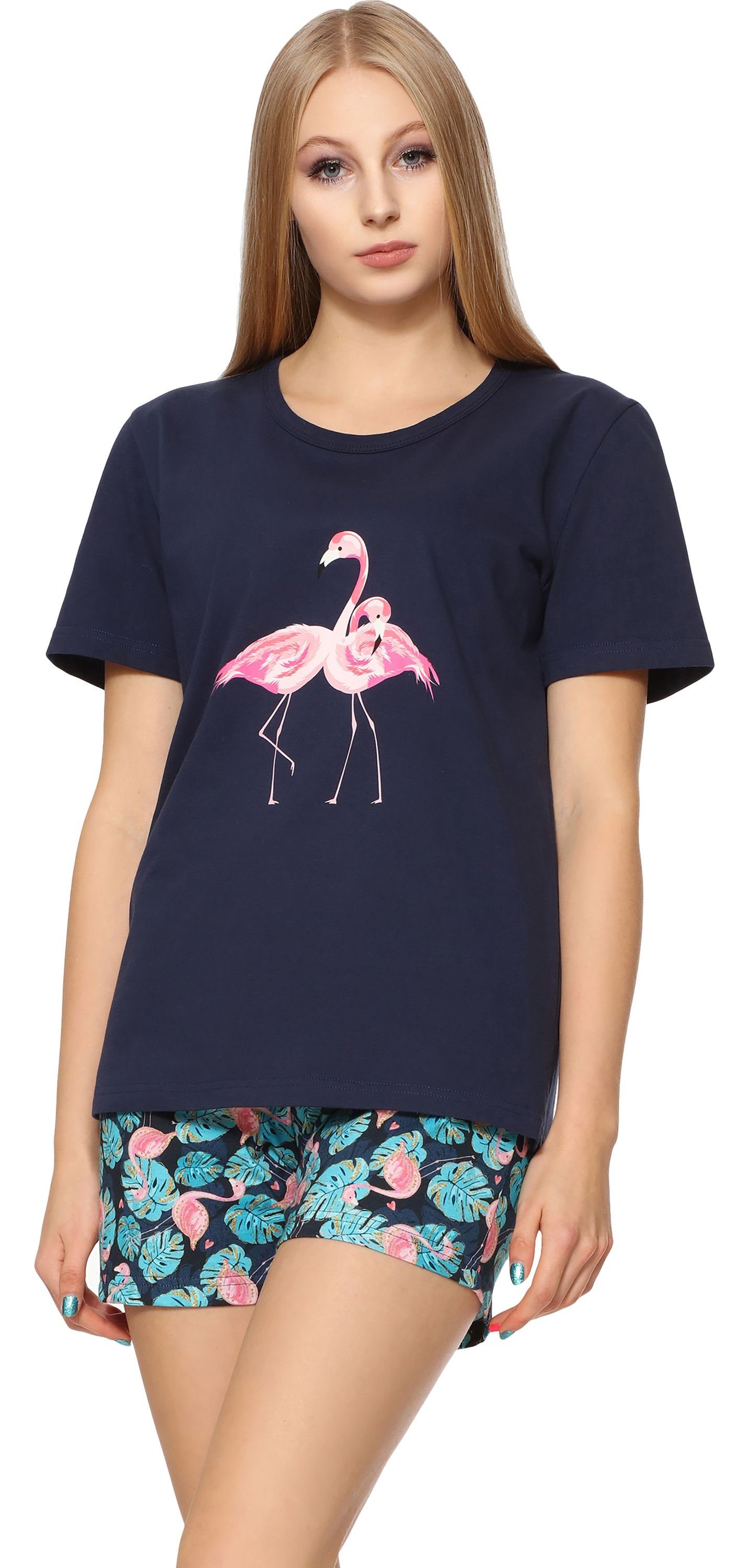 Schlafanzug Flamingos Damen BLV50-160 Marineblau Bellivalini Schlafanzug