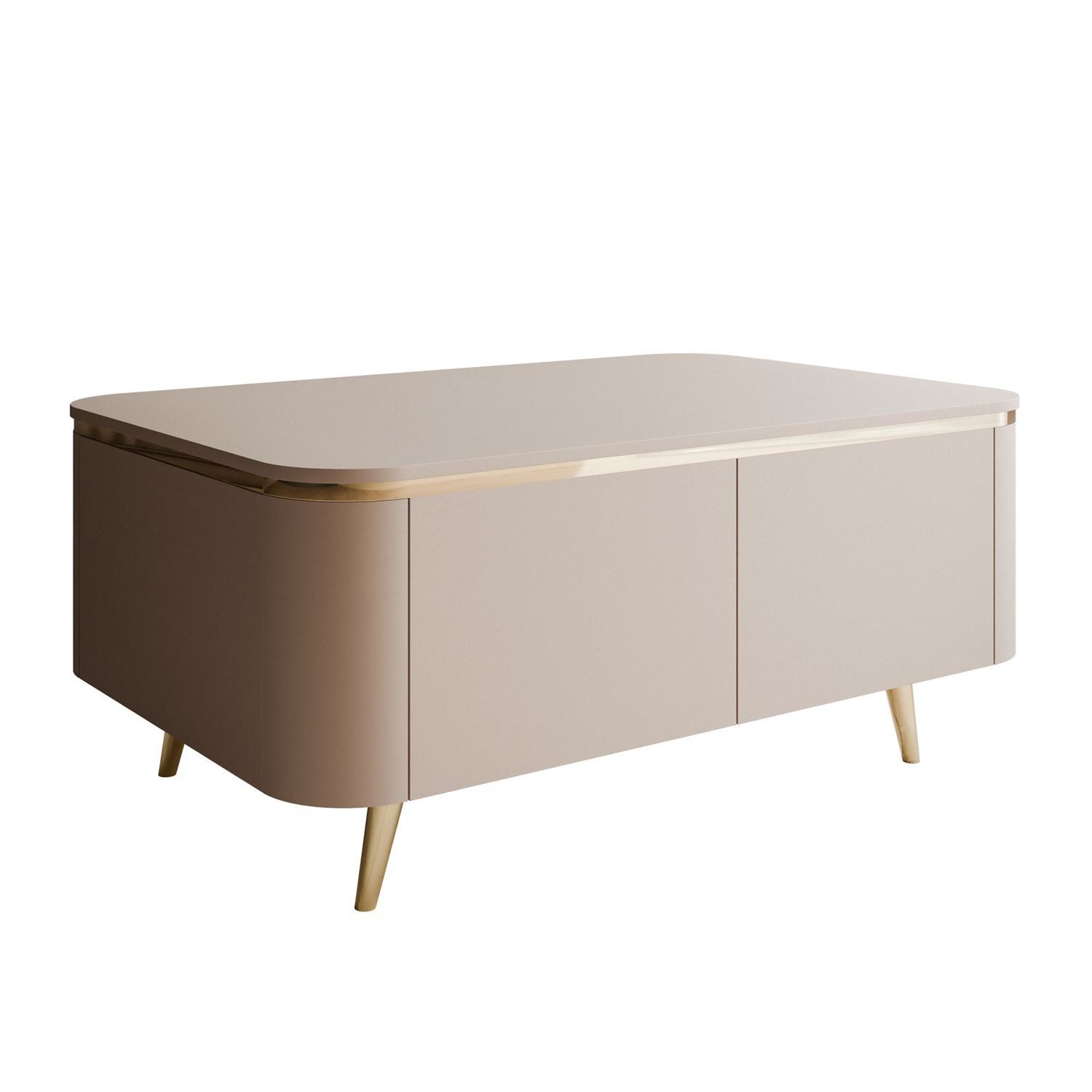 ALLHOUSE24 Couchtisch LINE eleganter Design-Tisch mit abgerundeten Formen, Goldakzenten (1x Couchtisch), Breite 90 cm