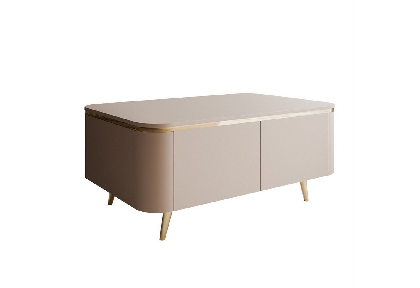 ALLHOUSE24 Couchtisch LINE eleganter Design-Tisch mit abgerundeten Formen, Goldakzenten (1x Couchtisch), Breite 90 cm
