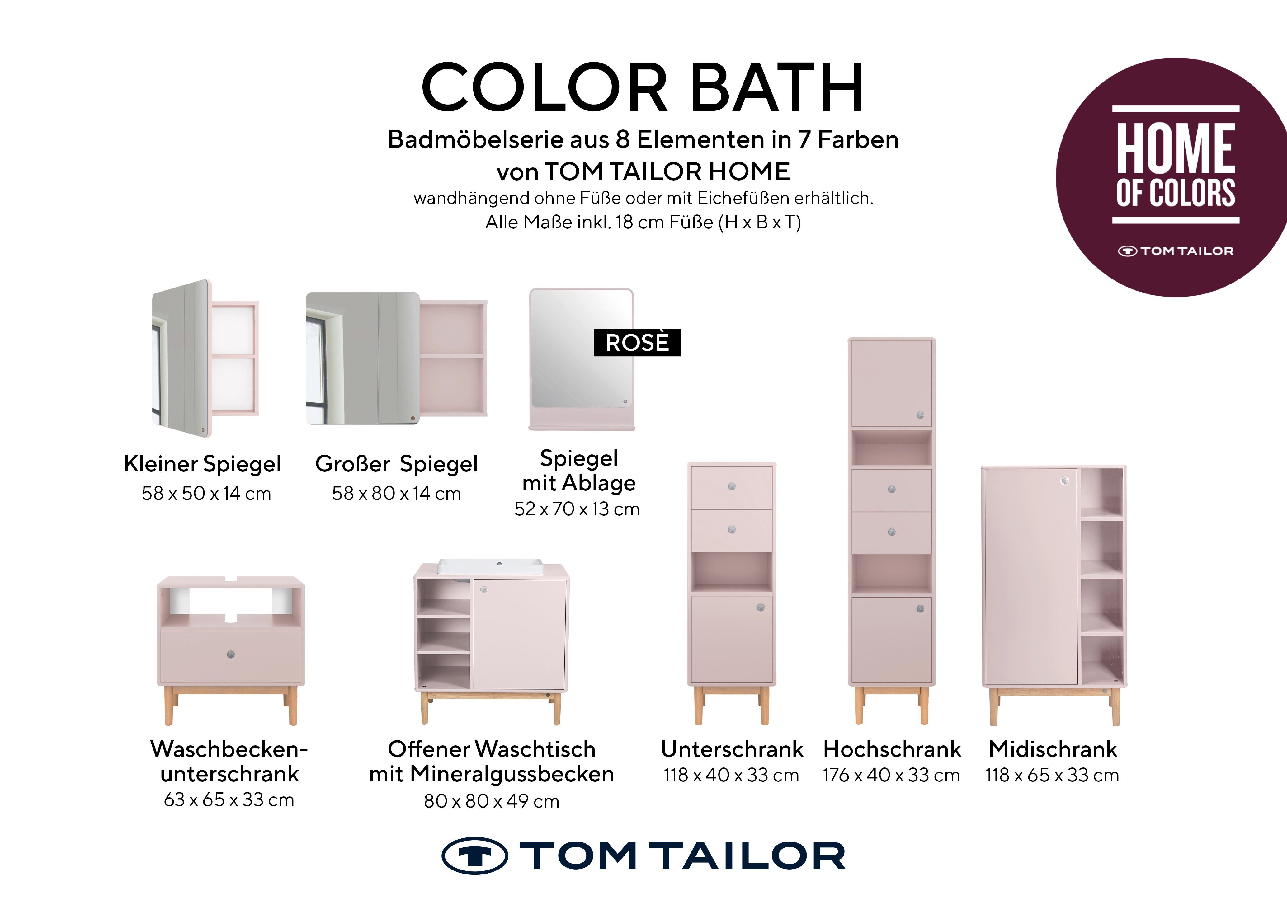 TOM TAILOR Small seidenmatt - rose006 Farben, gerundeten Badspiegel Tür Mirror MDF BATH Stauraum, mit Tür in mit vielen HOME - Ecken, COLOR lackiert mit aus