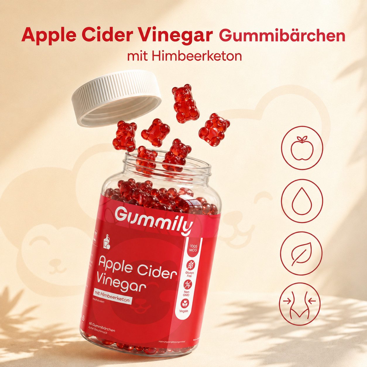 Gummily® Apfelessig Gummibärchen hochdosiert - LABORGEPRÜFT - ACV - KETO Gummibärchen, 180 g