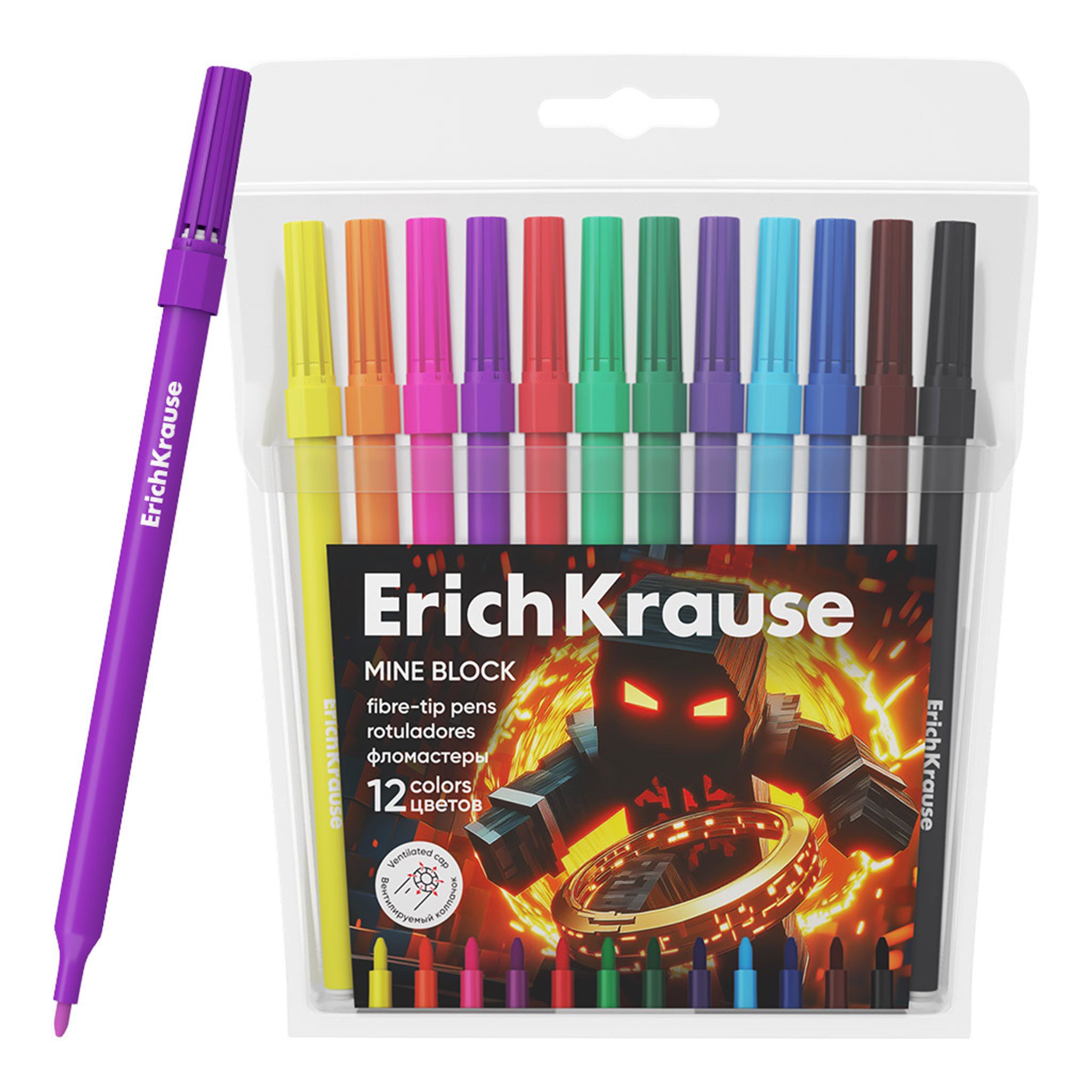 Erich Krause Filzstift, Filzstifte 2mm Mine Block auswaschbar 12 Farben Set