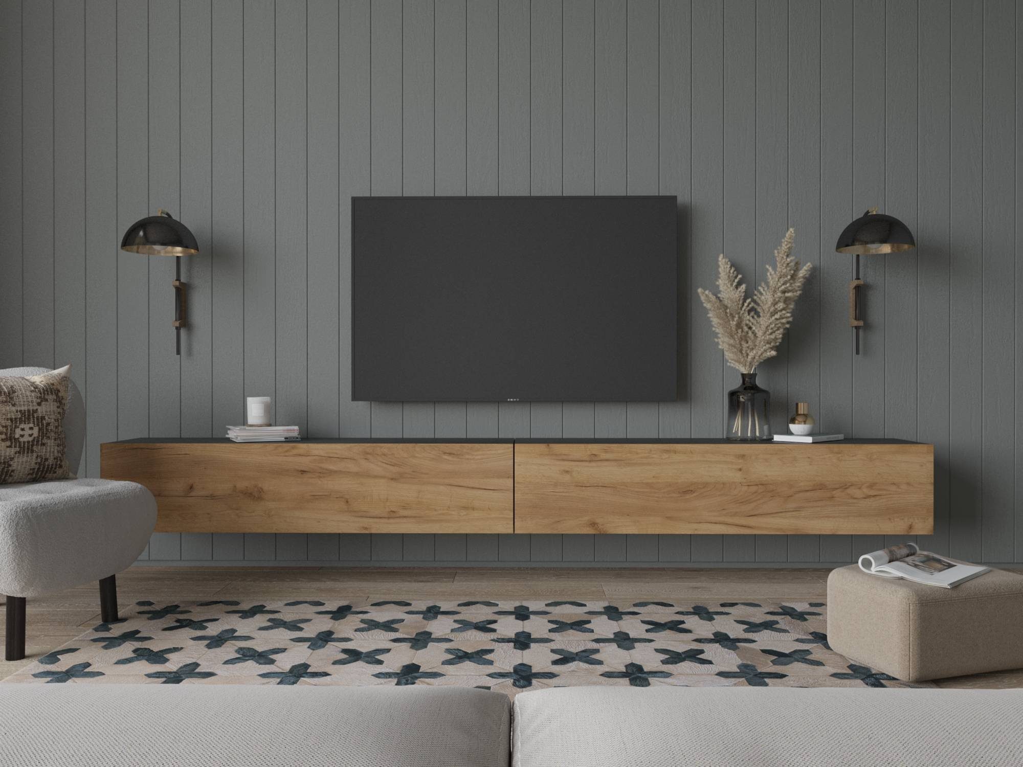 Platan Room Lowboard, Fernsehschrank 105/140/160/210/280cm breit Hängend Stehend Matt