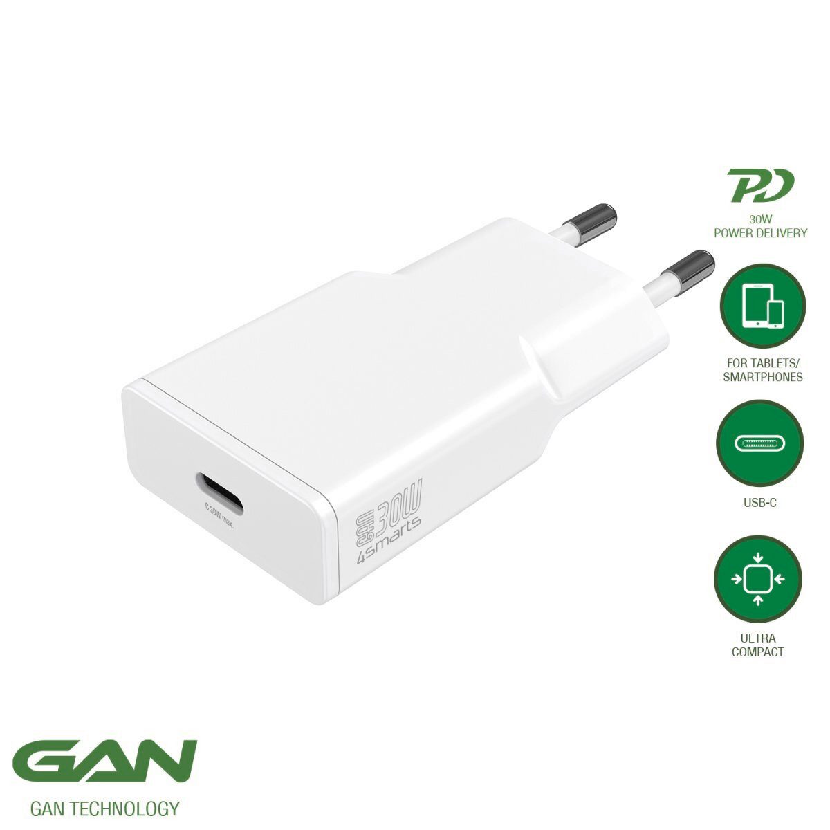 4smarts PDPlug Slim 30W GaN Handy-Netzteile (Flach, schlank, praktisch: Passt in jede Hosentasche)