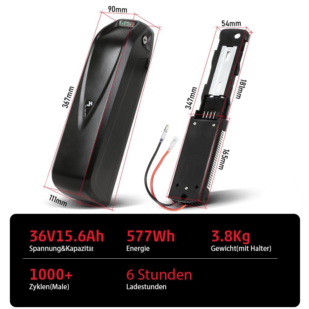 YOSE POWER E-Bike Akku 24V 15.6Ah - Für 350W/500W Motoren Mit Ladegerät