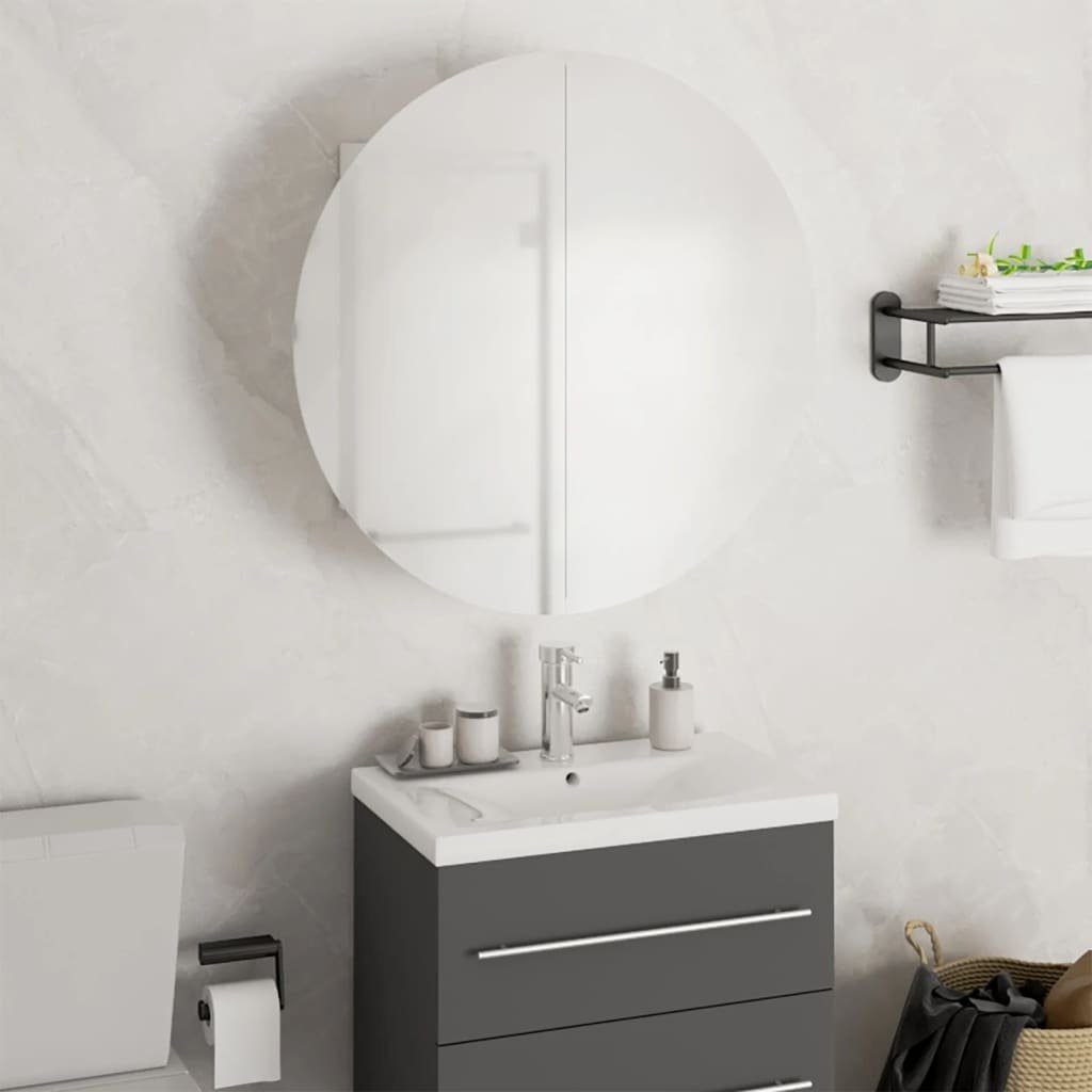 vidaXL Badezimmerspiegelschrank Badezimmerschrank mit Rundem Spiegel & LED Weiß 47x47x17,5 cm (1-St)