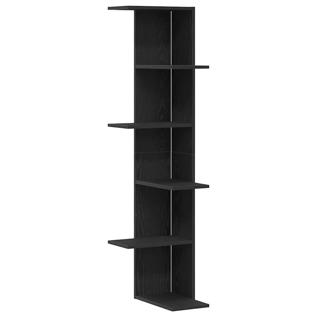 vidaXL Eckregal, Wand-Eckregal Schwarz Eichen-Optik 36,5 x 36,5 x 140 cm