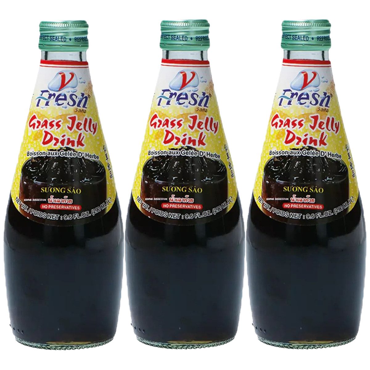 V-Fresh Softgetränk, V Fresh Grass Gelee Getränk mit milden süße halal 290ml 3er Pack