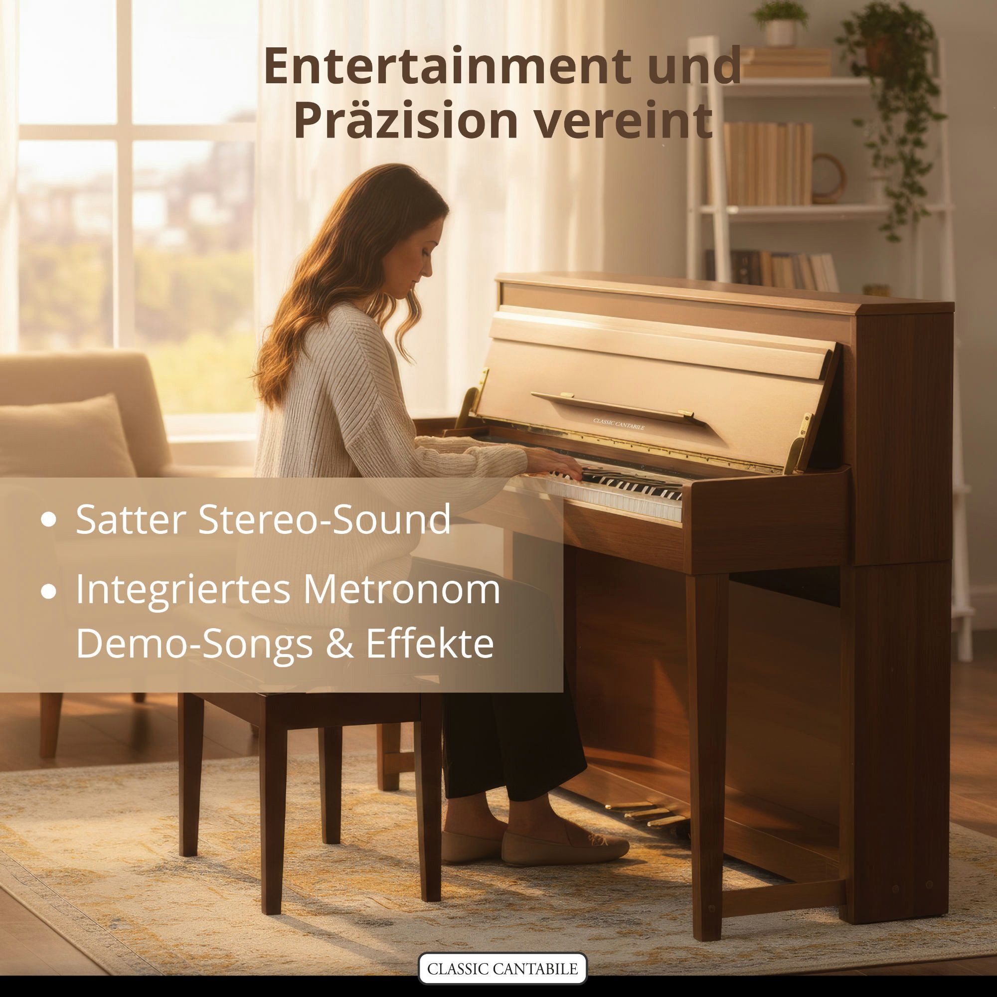 Classic Cantabile Digitalpiano UP-1 SM Upright E-Piano Okoume, Klavier mit 40 Sounds und 256-fache Polyphonie – Bild 2 von 5