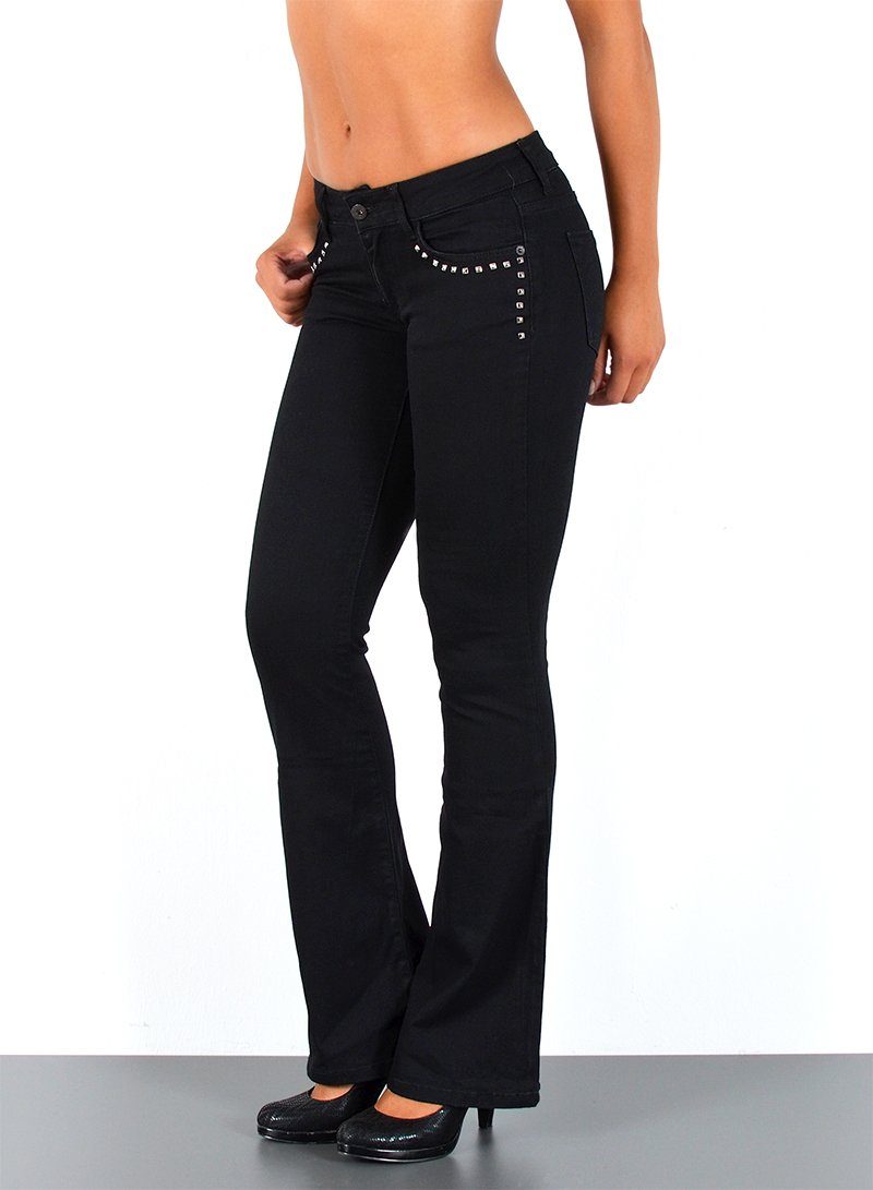 ESRA Bootcut-Jeans Schlaghose Damen Bootcut Jeans Stretch Hose mit niedrigem Bund B4 Damen Jeans Bootcut Hose Flared Leg Jeans Wide Leg Jeans weites Bein