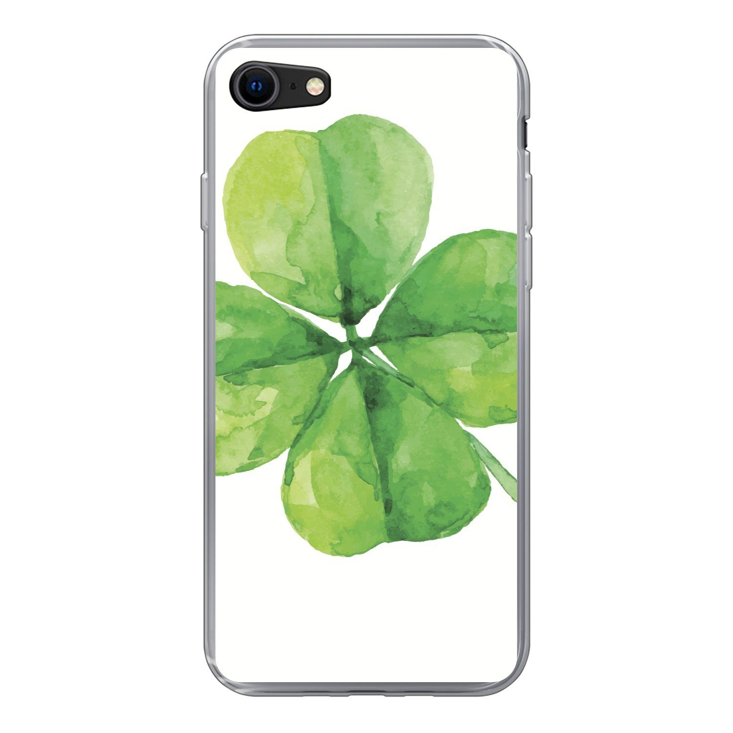MuchoWow Handyhülle für Apple iPhone SE 2020 Vierblättriger Klee - Aquarell - Pflanze, Smartphone-Bumper, Print, Handy Schutzhülle Dünn
