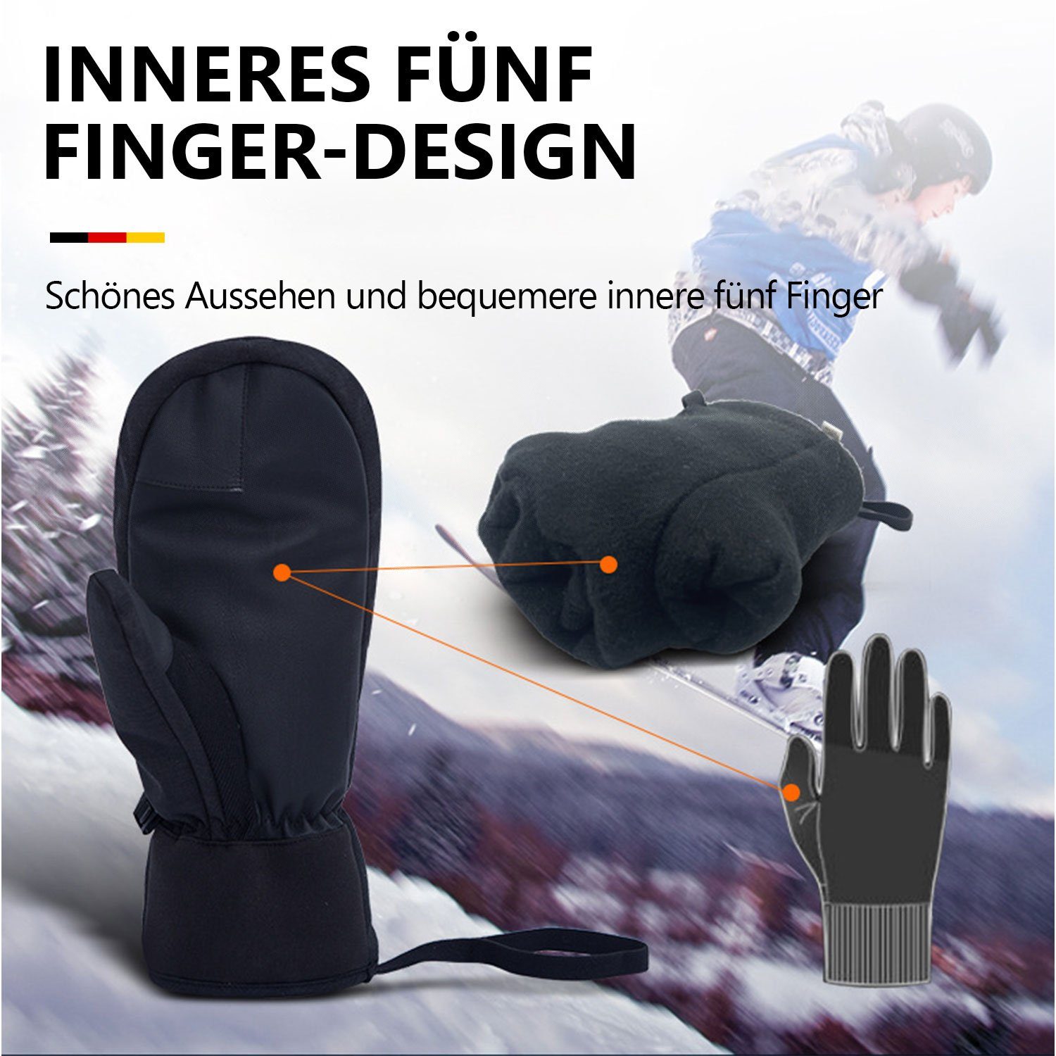 MAGICSHE Skihandschuhe Touchscreen Schwarz -Warme-Handschuhe Winterhandschuhe,wasserdicht