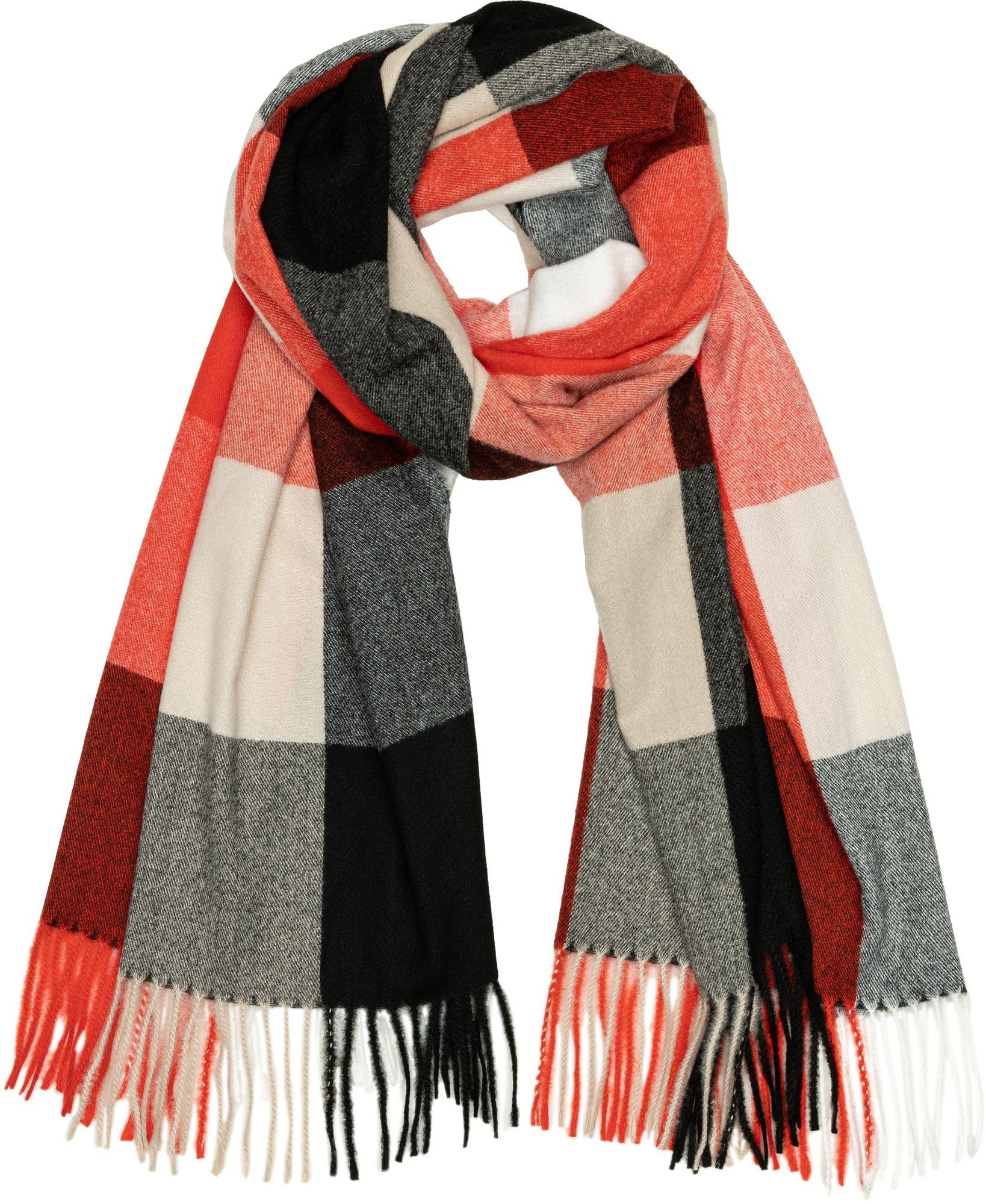 schwarz Damen Caspar XL Winter Muster SC510 Karo Modeschal großer rot Fransen Schal