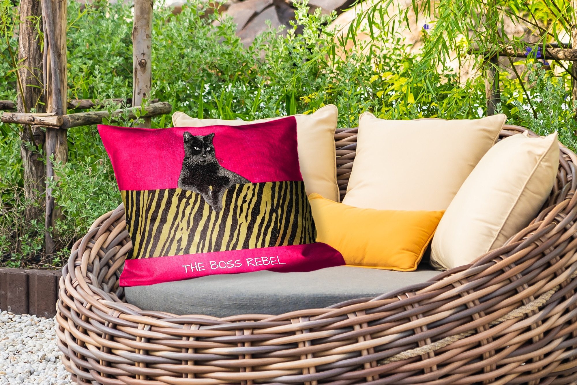 MuchoWow Dekokissen Katze - Boss - Rosa - Tigerdruck, Outdoor-Dekorationskissen, Kissen, Kissenbezug, 50x30 cm
