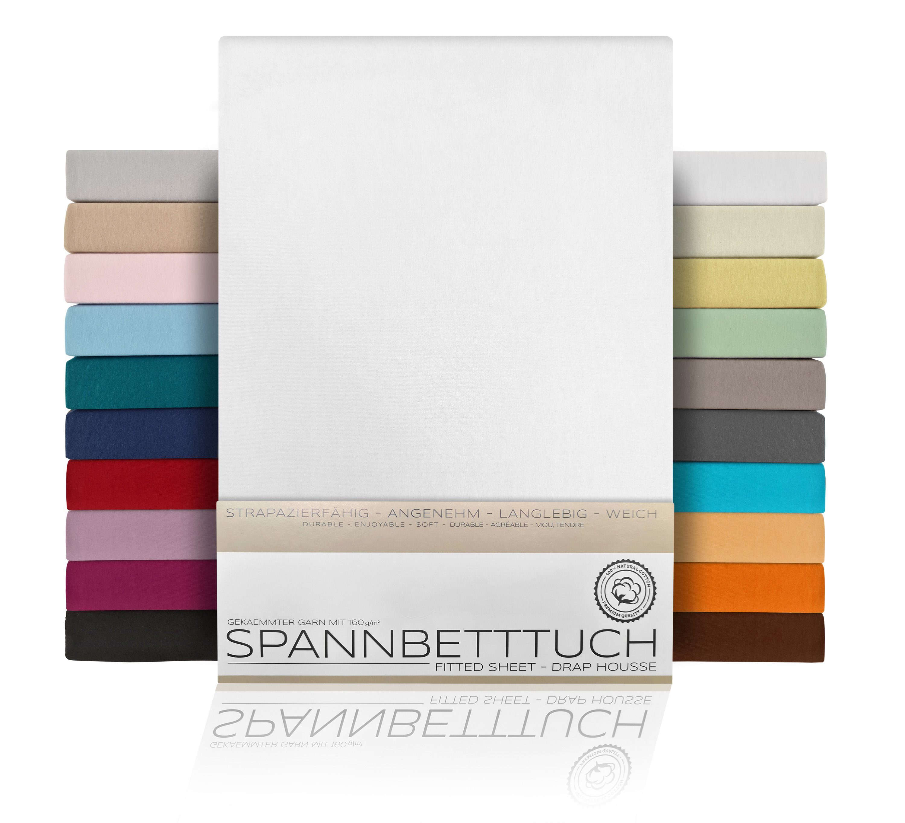 Beautex Spannbettlaken Spannbetttuch Jersey Baumwolle Premium, Jersey, Gummizug: rundum, (1 Stück), atmungsaktiv, hautfreundlich, perfekte Passform, formstabil, 160 g/m²