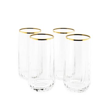 Pasabahce Cocktailglas Trinkglas Set 4-teilig mit elegantem Goldrand 360 ml Cocktailgläser