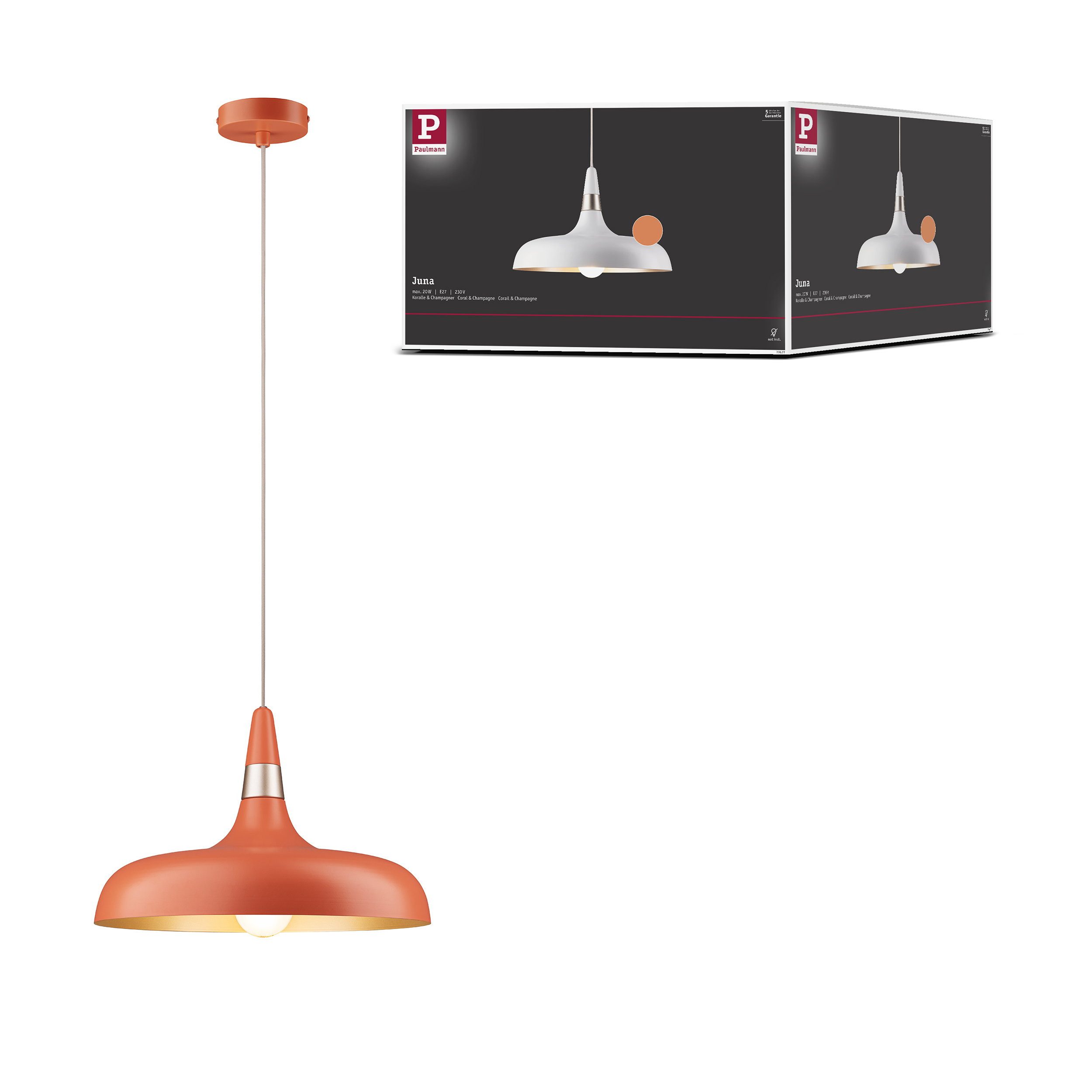 Paulmann Pendelleuchte Pendelleuchte Juna Style E27 max. 20W Peach dimmbar Metall