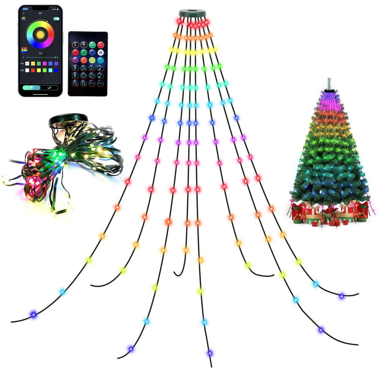 Clanmacy LED-Lichterkette LED Lichterkette Baum Deko Smart mit Fernbedienun günstig online kaufen