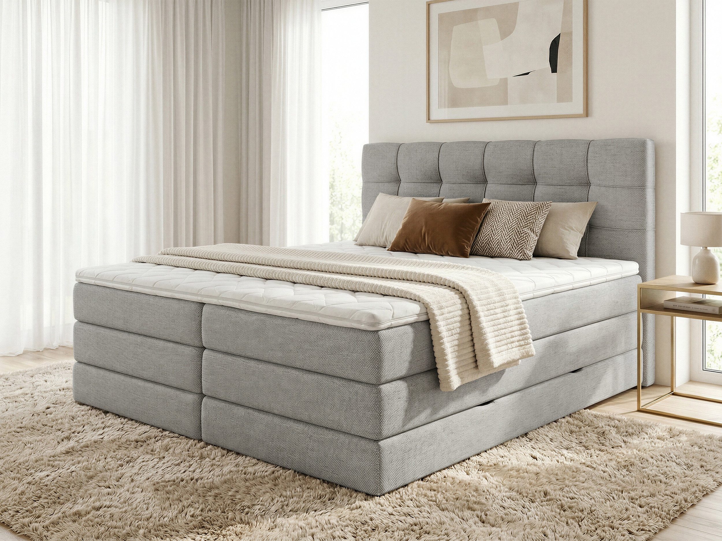 Sofnet Boxspringbett Best XL (2x Bettkästen, Bonellfederkern- und Taschenfederkernmatratze, Topper), Polsterbett, Doppelbett, Webstoff, mit Kopfteil, 140/160/180x200 cm