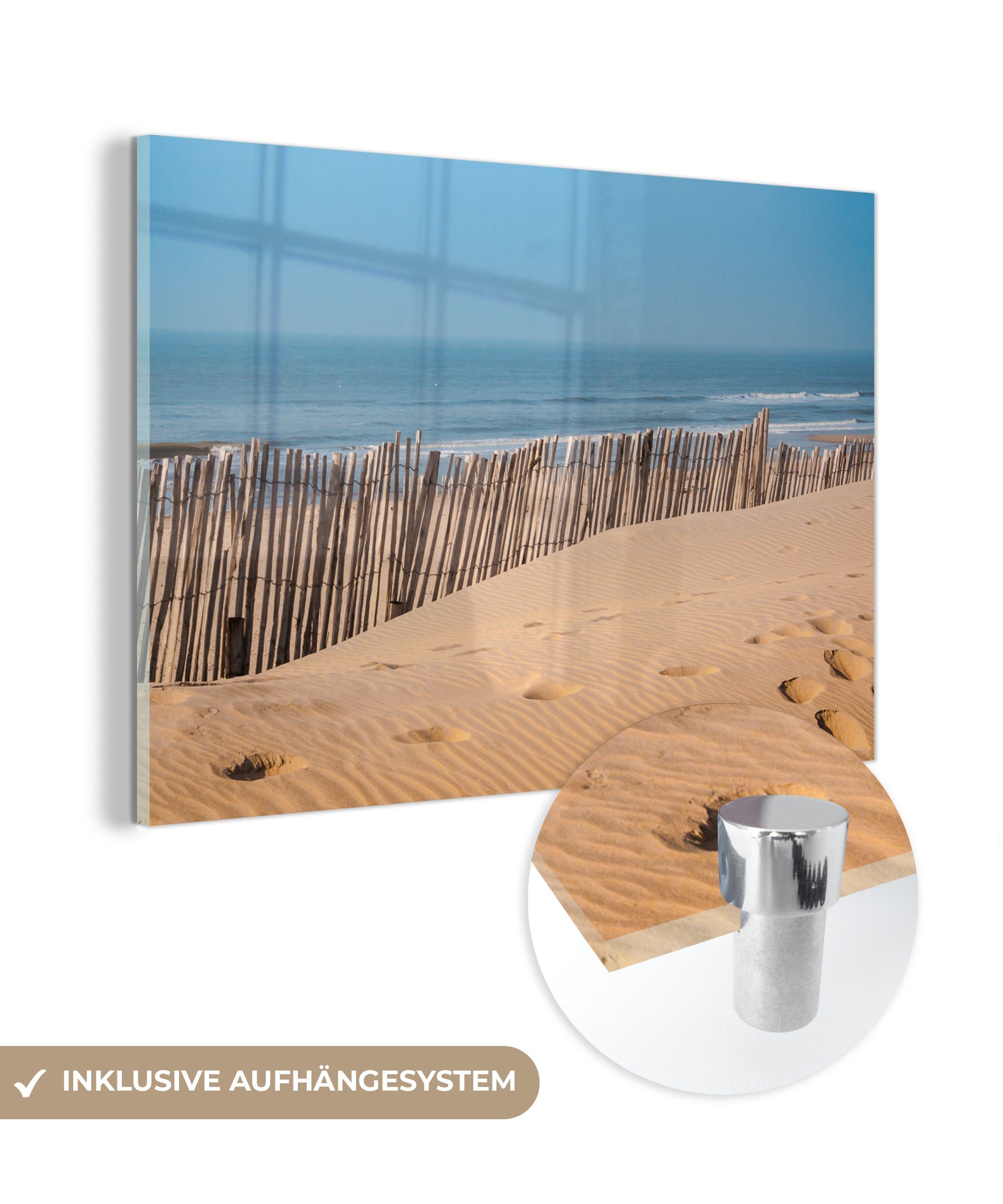 MuchoWow Acrylglasbild Strand - Wandbild Foto auf Glas - St), Wanddekoration (1 Meer, Bilder - auf Pfähle Glas Glasbilder - 