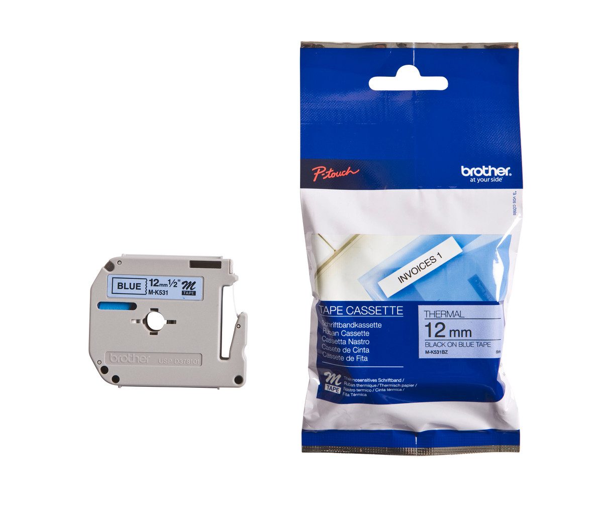 Brother Schriftband M-K531 (nicht lam) Schwarz auf Blau 1 Tintenpatrone