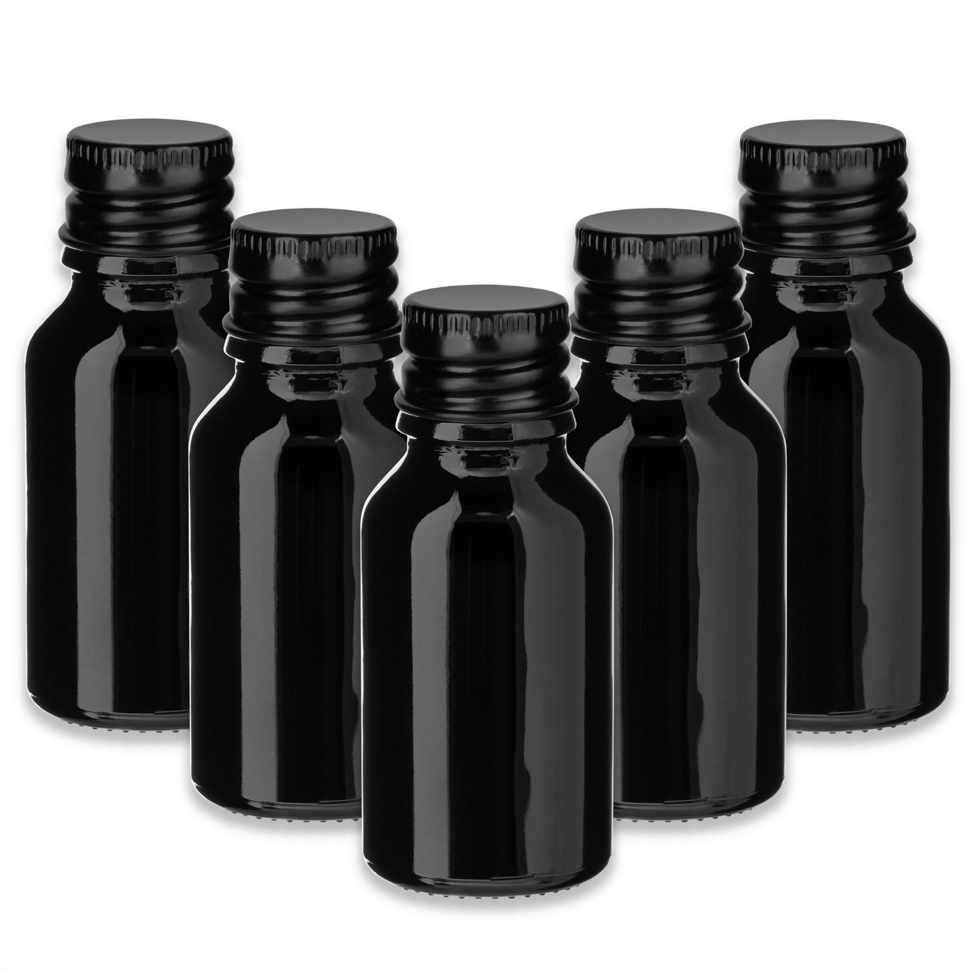 Leerglas 5x Schwarze Glasflasche 15 ml mit schwarzem Aluminiumverschluss leer