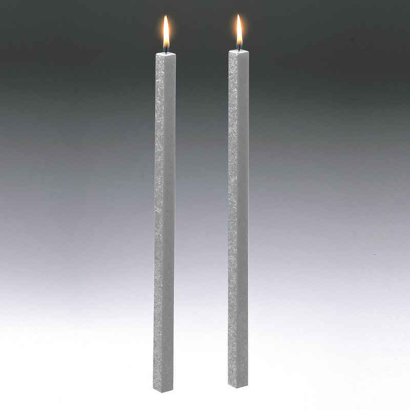 Amabiente Tafelkerze Kerze CLASSIC silbergrau 40cm - 2er Set