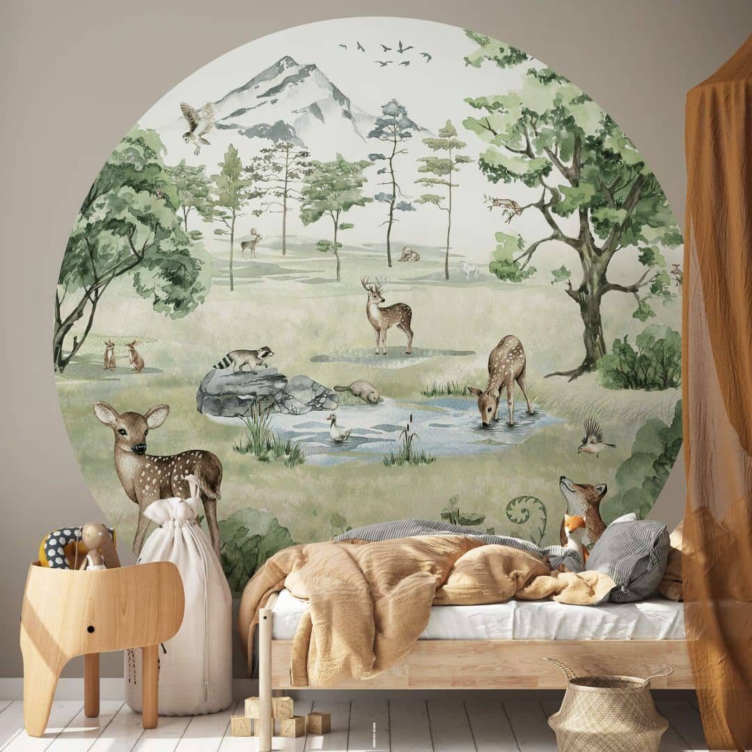K&L Wall Art Fototapete Kikki Belle - Wald der Rehe, Vliestapete, rund, Wal günstig online kaufen