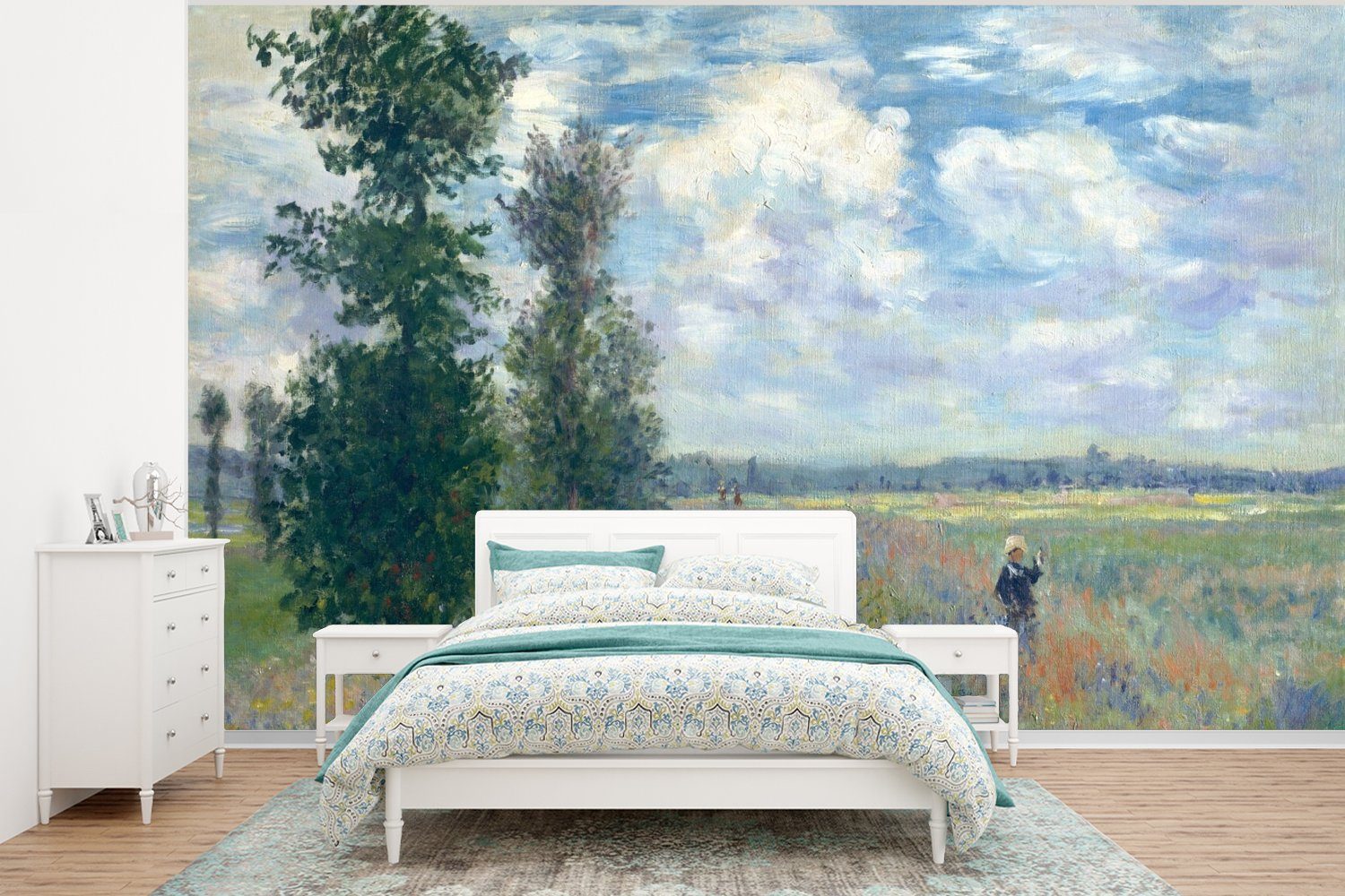 MuchoWow Fototapete Wohnzimmer, (6 Wallpaper Matt, Schlafzimmer, bei Vinyl - Tapete Gemälde Mohnfeld Claude Monet, Kinderzimmer, für bedruckt, St), von Argenteuil