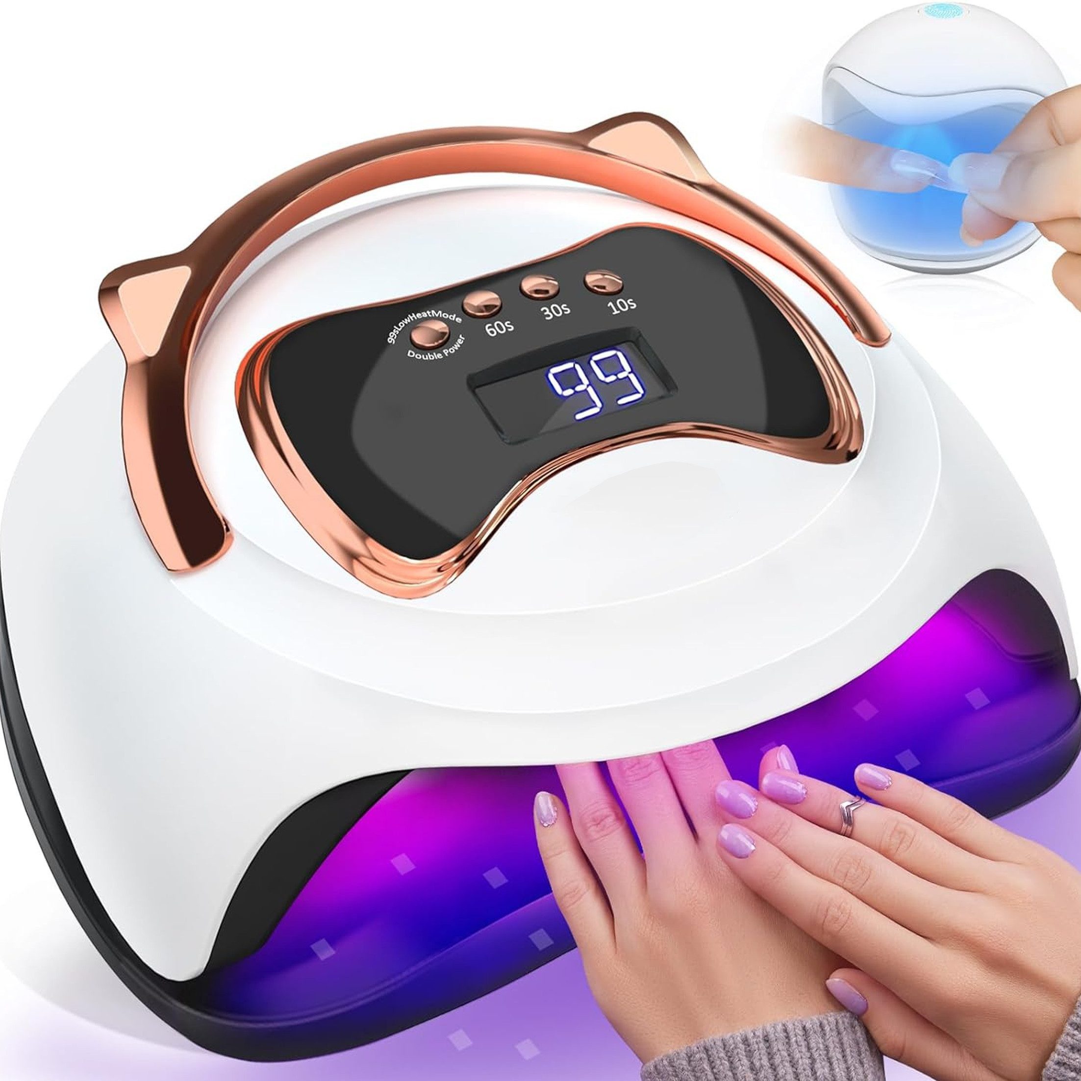 feinlux Lichthärtungsgerät Lichthärtungsgerät Nagellampe,UV-Beleuchtung Nageltrockner, 120W,4-stufige Zeitsteuerung, Intelligenter Sensor,LCD-Display,Tragegriff,36 Lampenperlen
