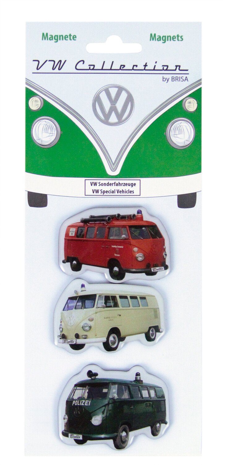 VW Collection by BRISA Magnet Kühlschrankmagnete mit VW Bulli T1 Motiven (3-St), Pinnwand-Magnete mit Spezialfahrzeugen