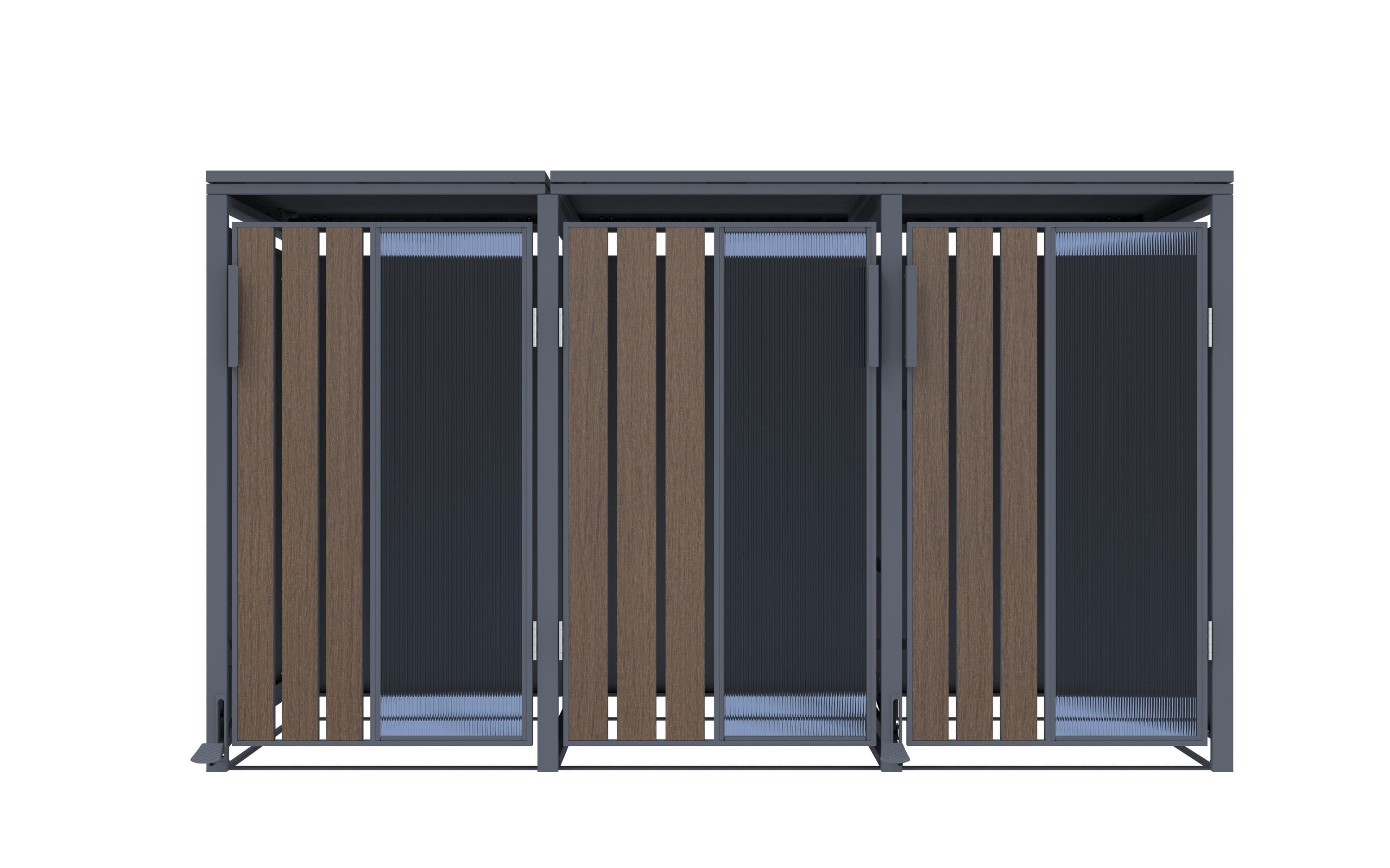 POOL ROYAL Mülltonnenbox JGB253 (Anthrazit mit Holzoptik und Plexiglas), für 3 Mülltonnen bis 240L wetterfest mit Pedal zum öffnen