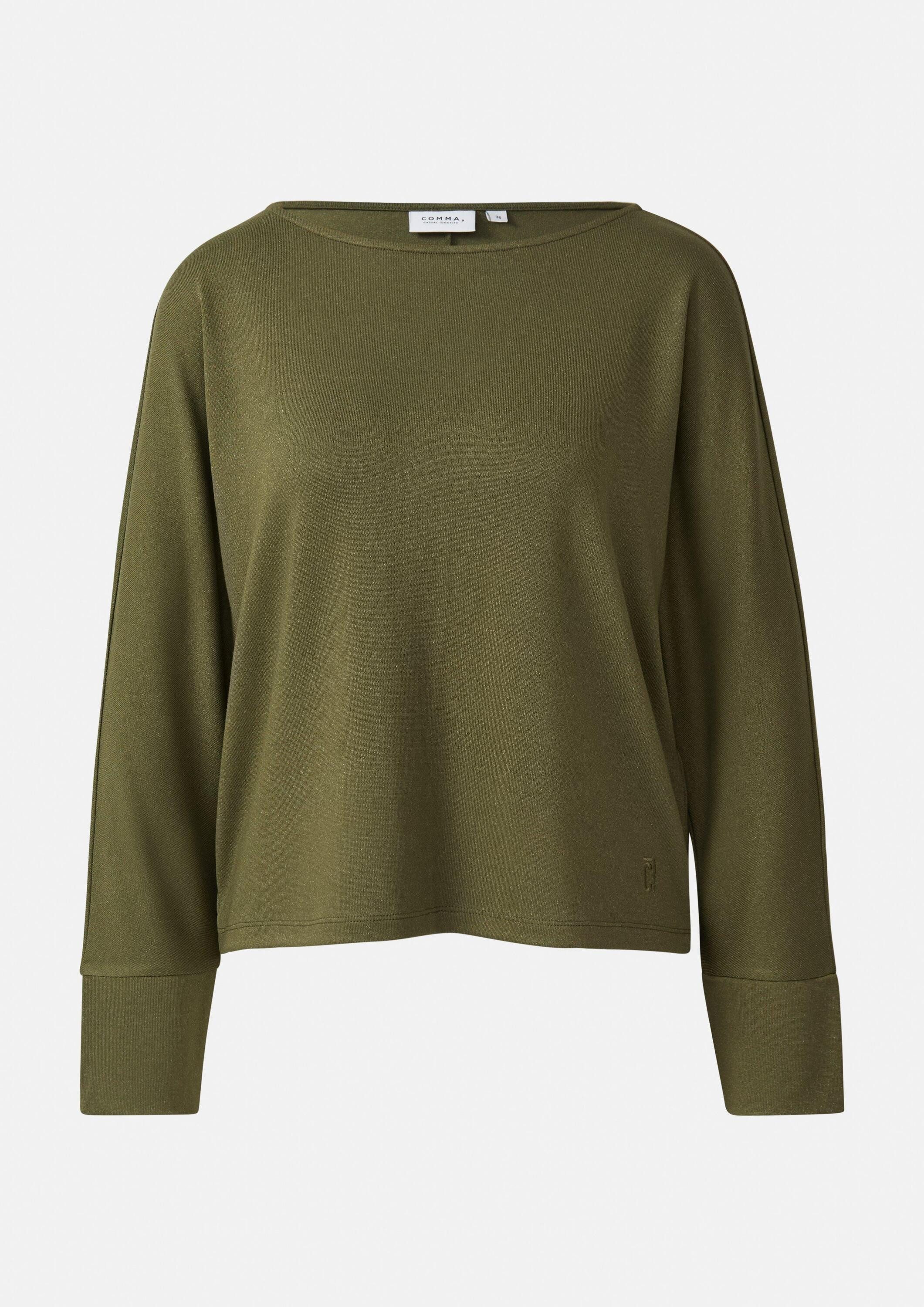 comma Langarmshirt T-Shirt Jerseyshirt mit Fledermausärmeln und Glitzergarn