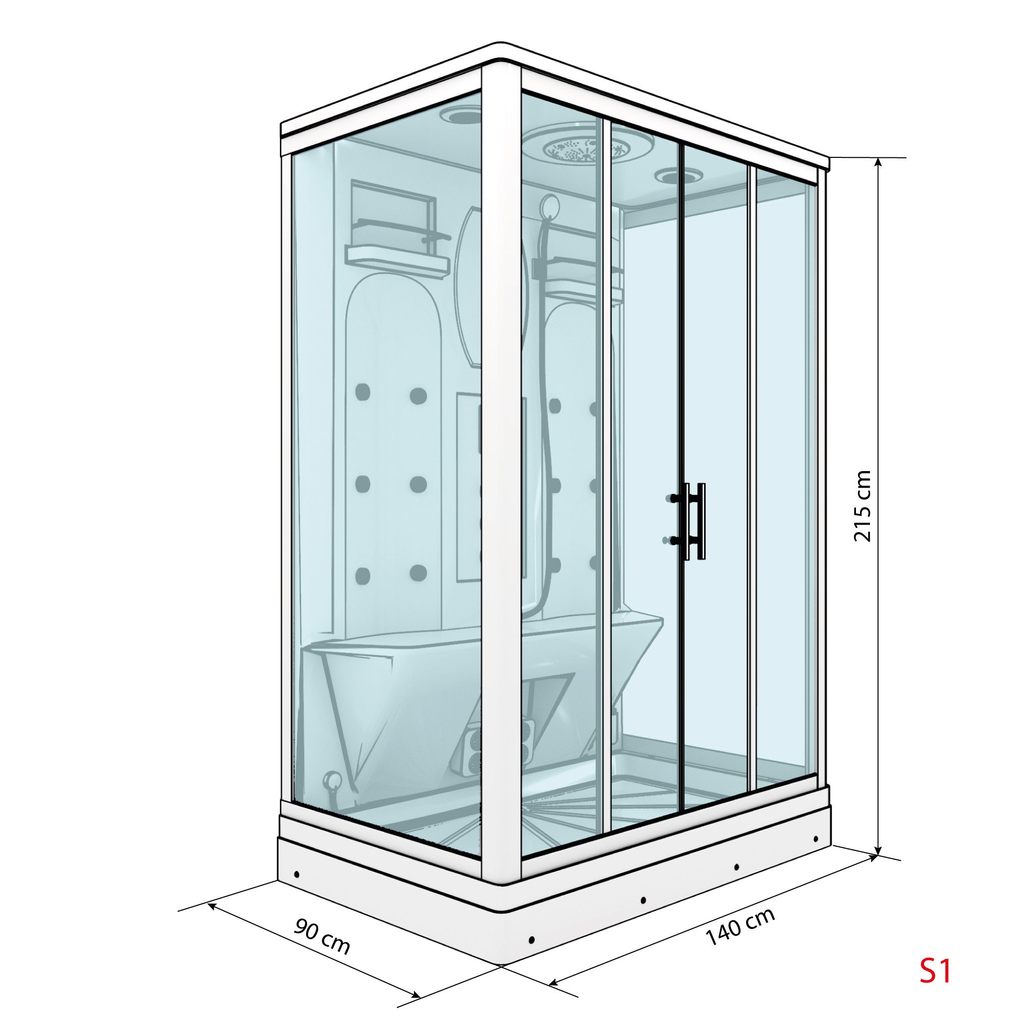 AcquaVapore Dampfdusche AcquaVapore Dampfdusche Sauna Dusche Duschkabine D27-TH-ALL 140x90cm, Sicherheitsglas ESG, Höhenverstellbar, Mit Bauanleitung, Mit Beleu – Bild 5 von 5