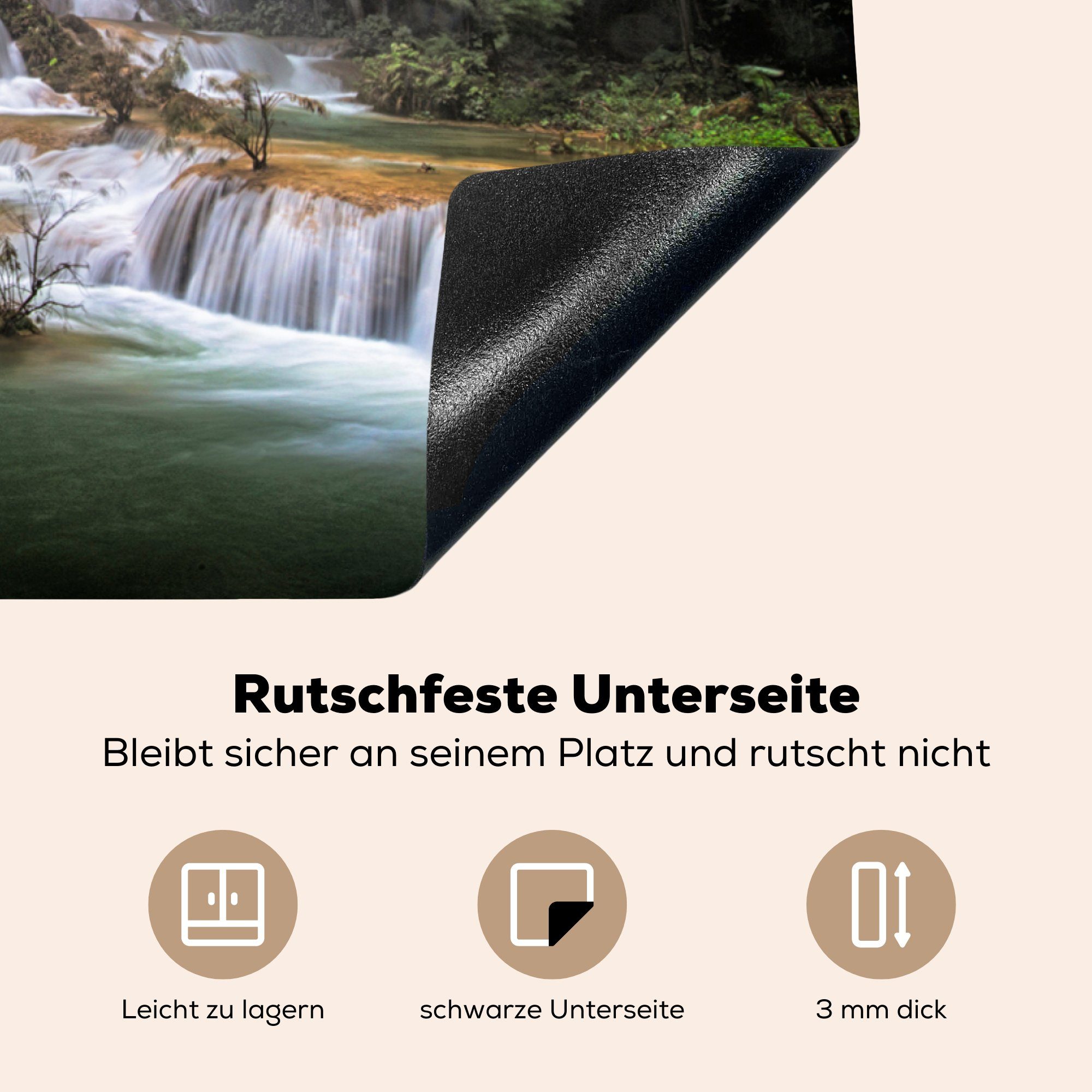 Bäume Ceranfeldabdeckung cm, Vinyl, - für die tlg), 81x52 Laos, küche, Herdblende-/Abdeckplatte Schutz Induktionskochfeld - (1 MuchoWow Wasserfall